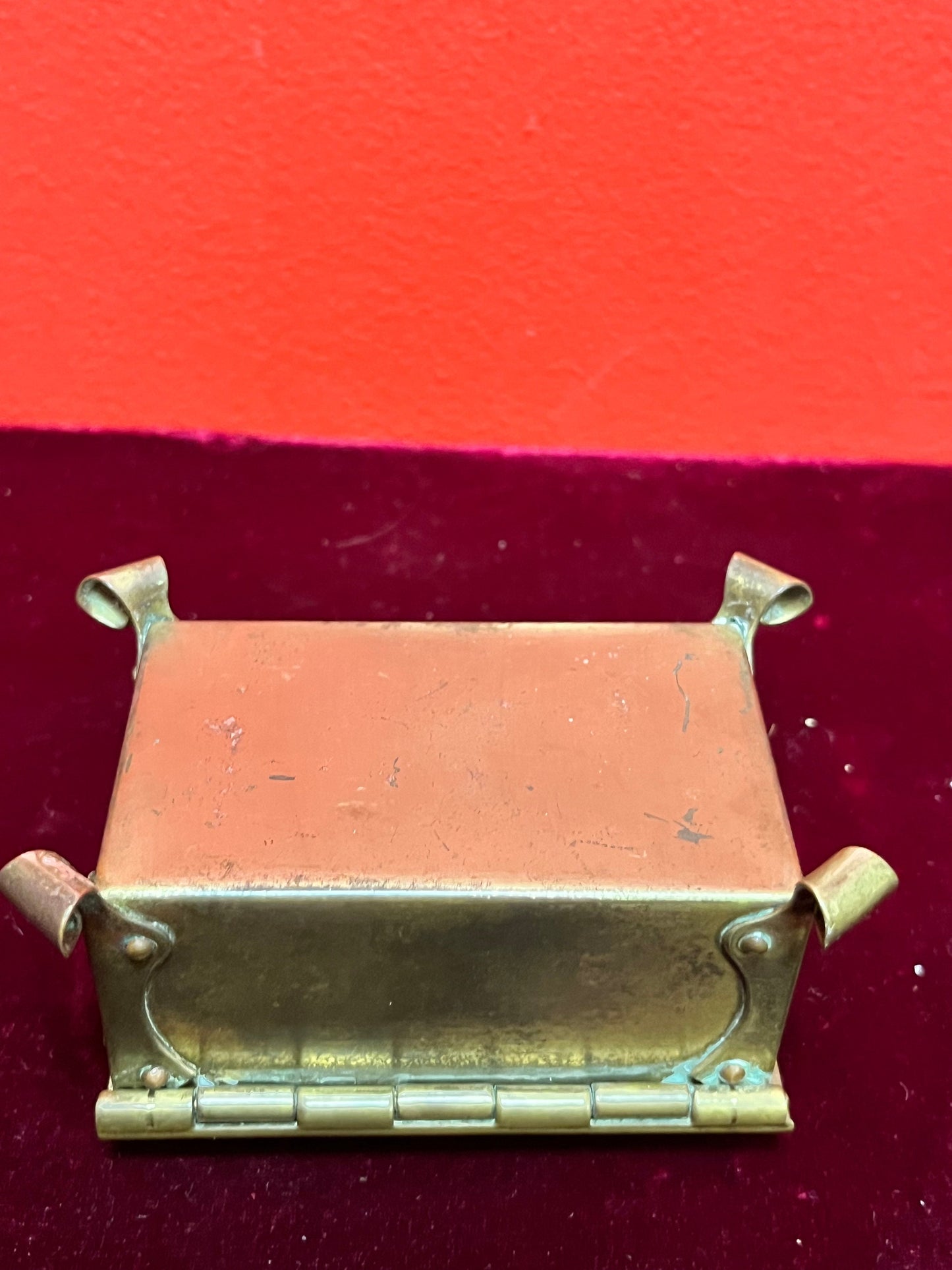 3 1/2 x 2 1/2 x 2 high small arts and crafts bronze box nice patina and condition