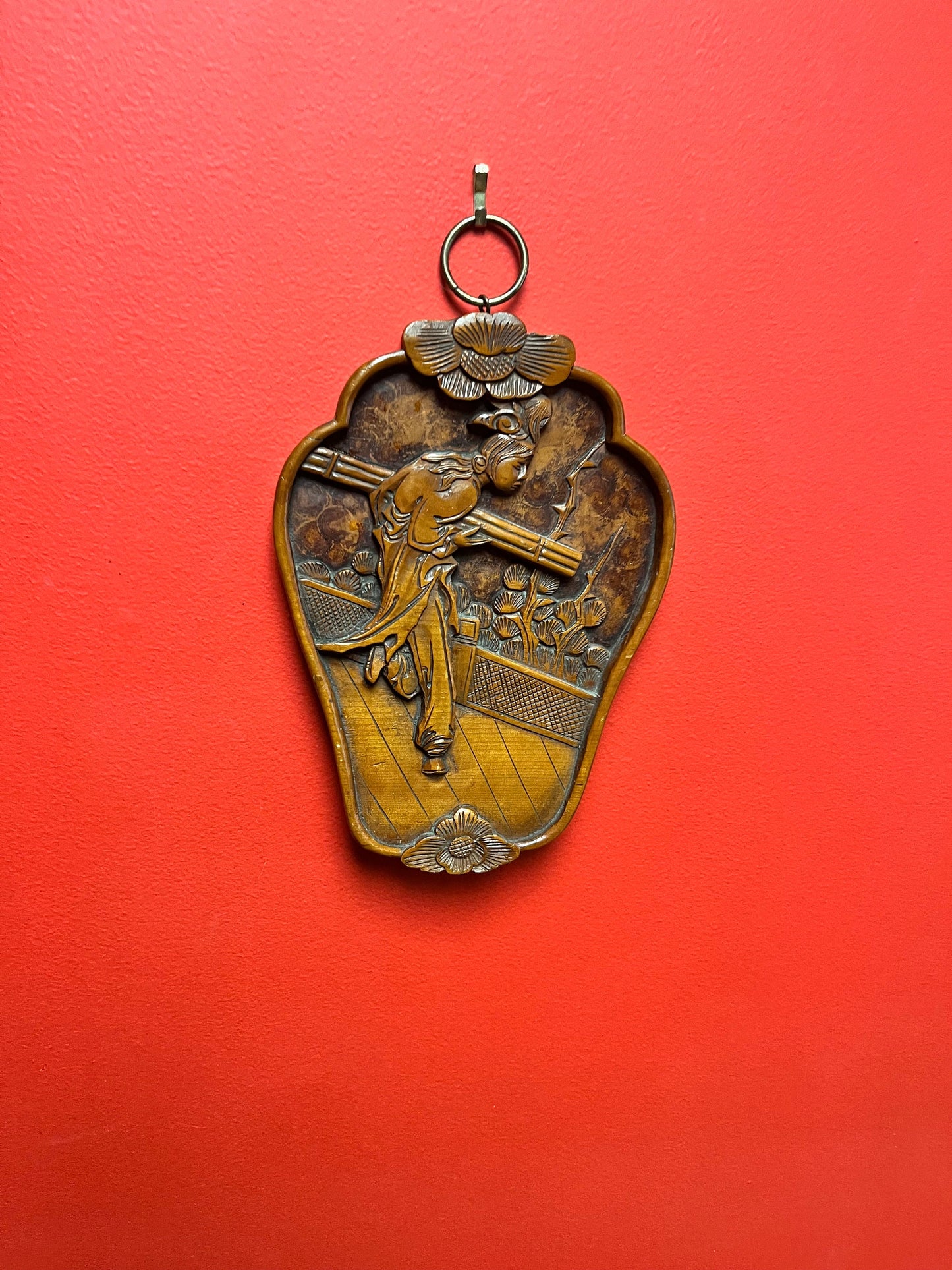 11 inch elaborately carved Asian plaque stunning