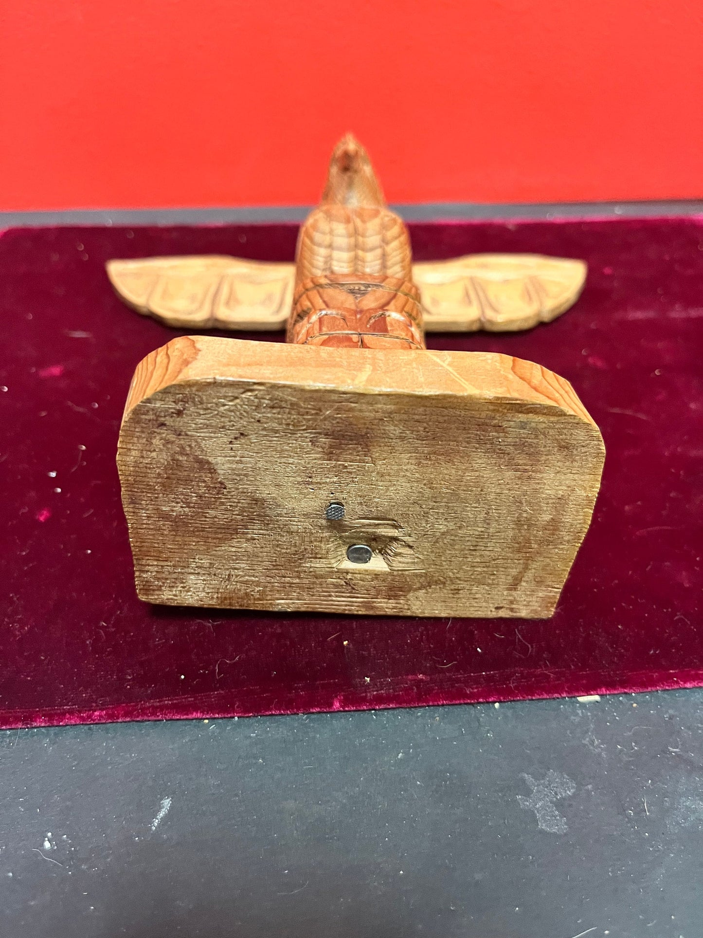 8 x 9 high lovely, unsigned cedar totem pole I Indigenous, First Nations pacific northwest coast beauty