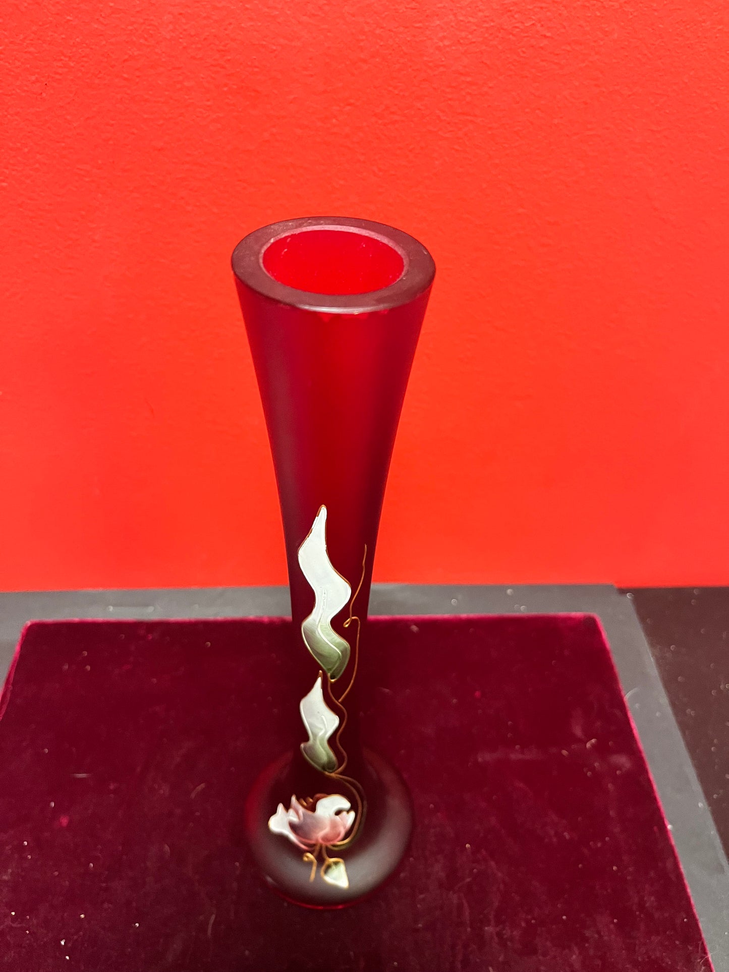 Absolutely stunning 12 inch antique hand painted cameo art glass vase - to die for