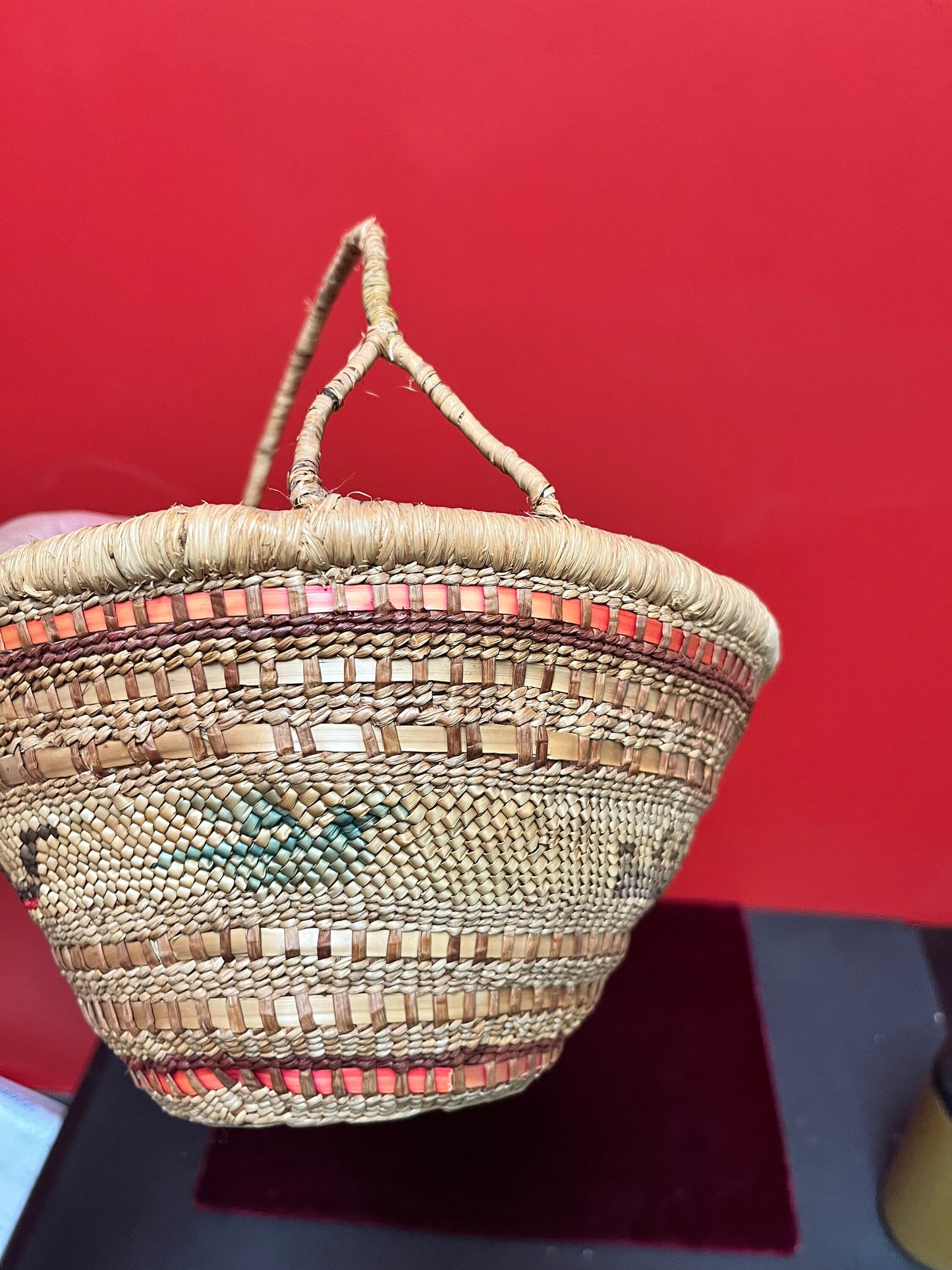 Stunning 8 x 10 high indigenous Canadian native antique woven basket with delicious handle wow