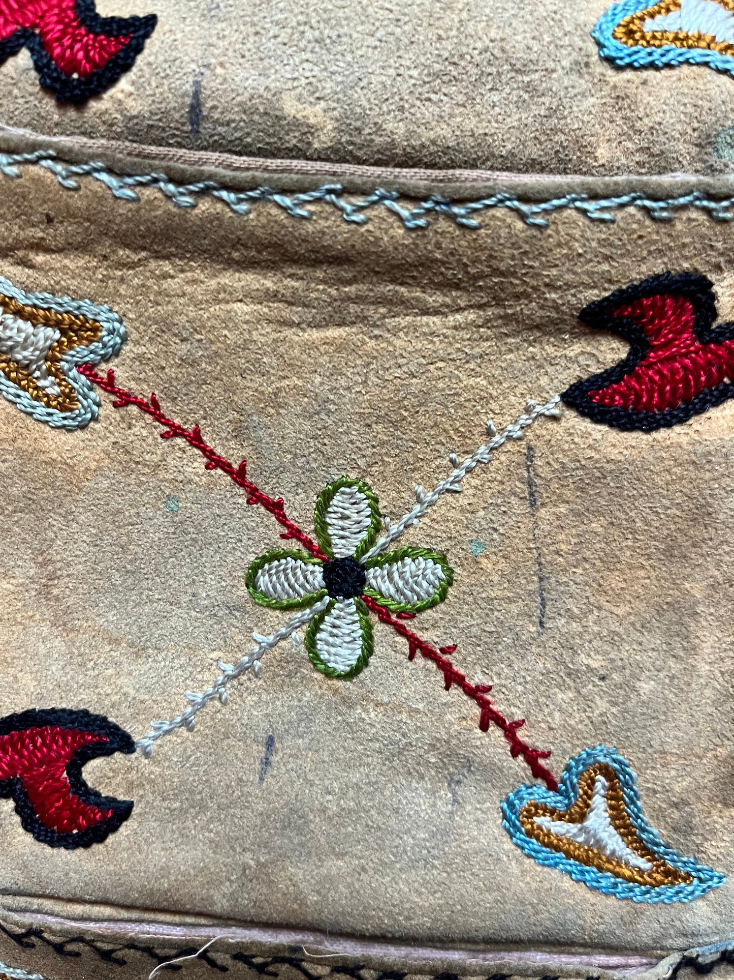 Early indigenous leather and sewn spices and medicine pouch  18 x 9 inches -  late 1800s  Indigenous First Nations northwest coast