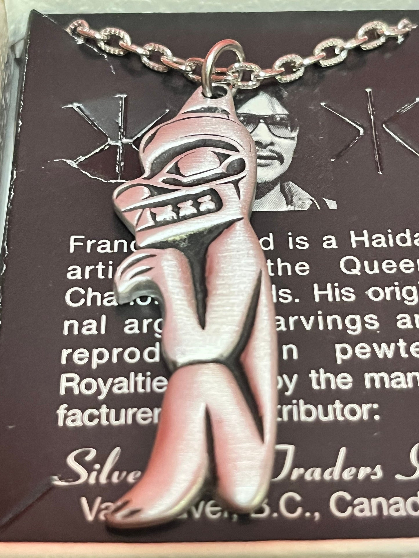Stunning indigenous first nations pacific northwest coast pewter Thunderbird pendant with necklace in box - Francis Pollard gift alert