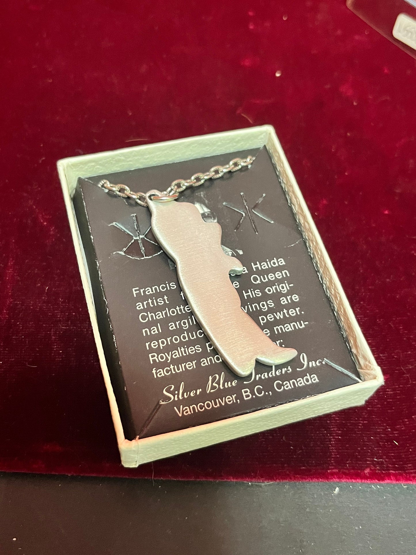 Stunning indigenous first nations pacific northwest coast pewter Thunderbird pendant with necklace in box - Francis Pollard gift alert