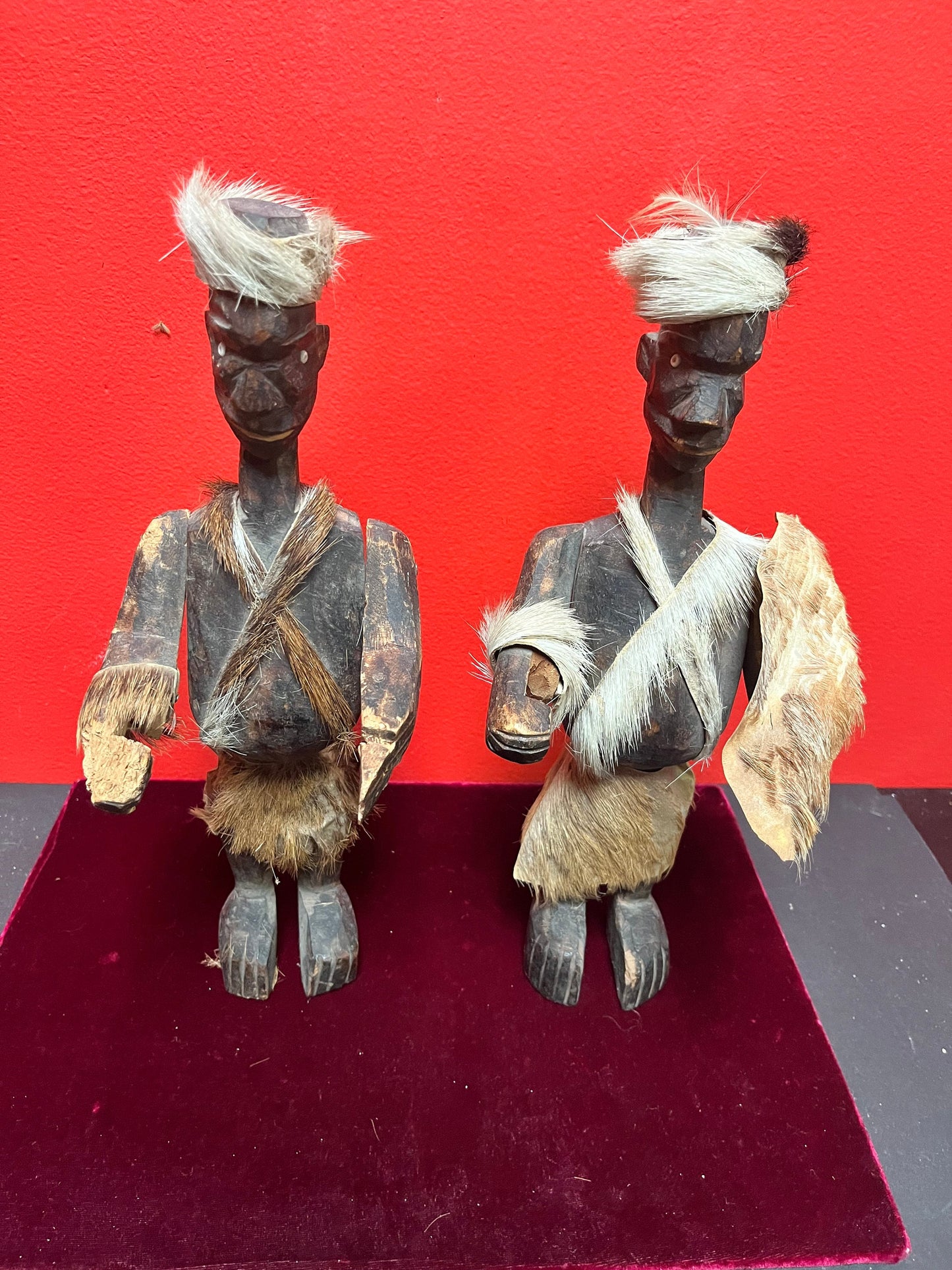 Very early antique African wooden warrior statues minor damage Tribal beauties Both 12 inches tall