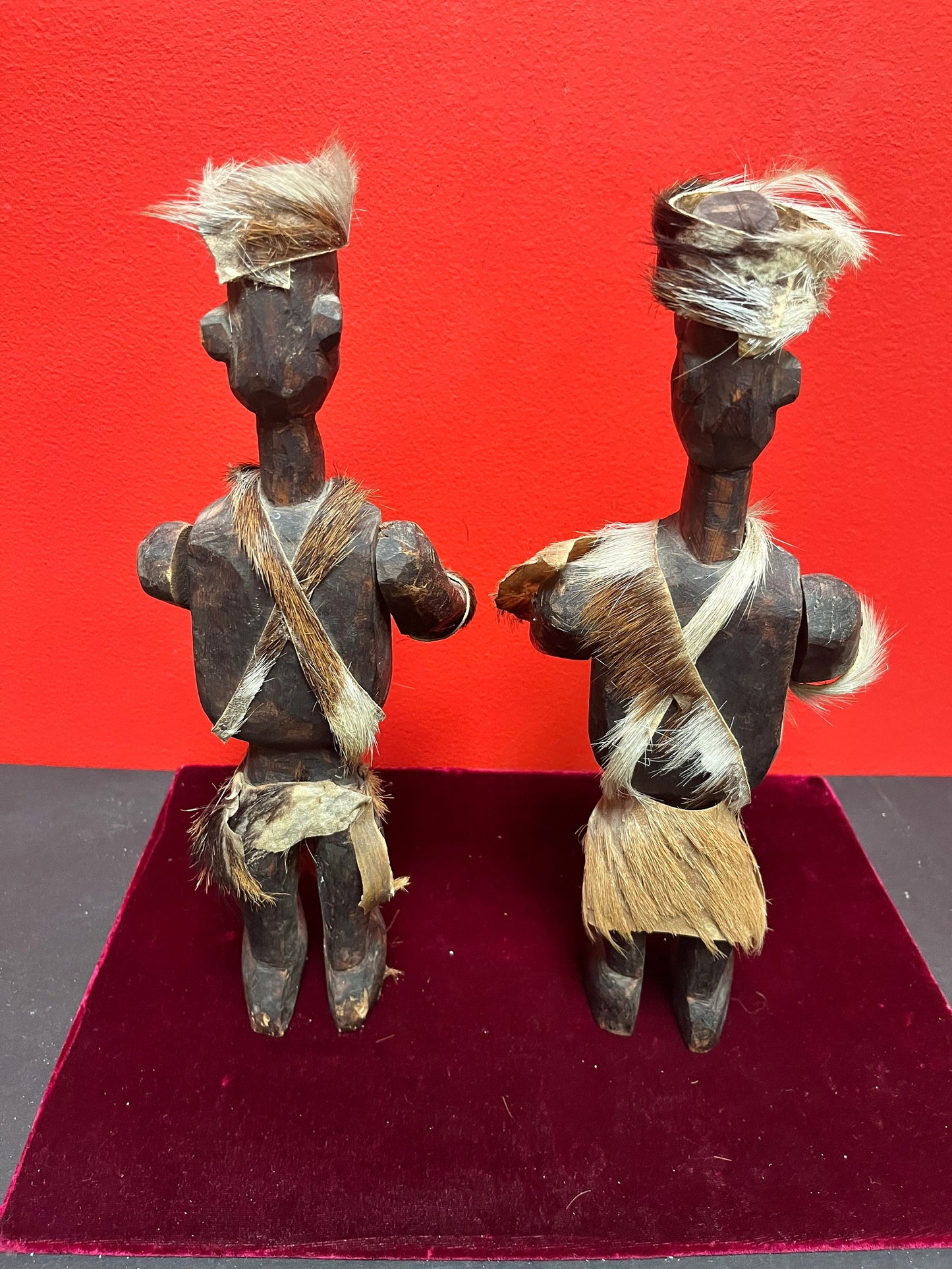 Very early antique African wooden warrior statues minor damage Tribal beauties Both 12 inches tall