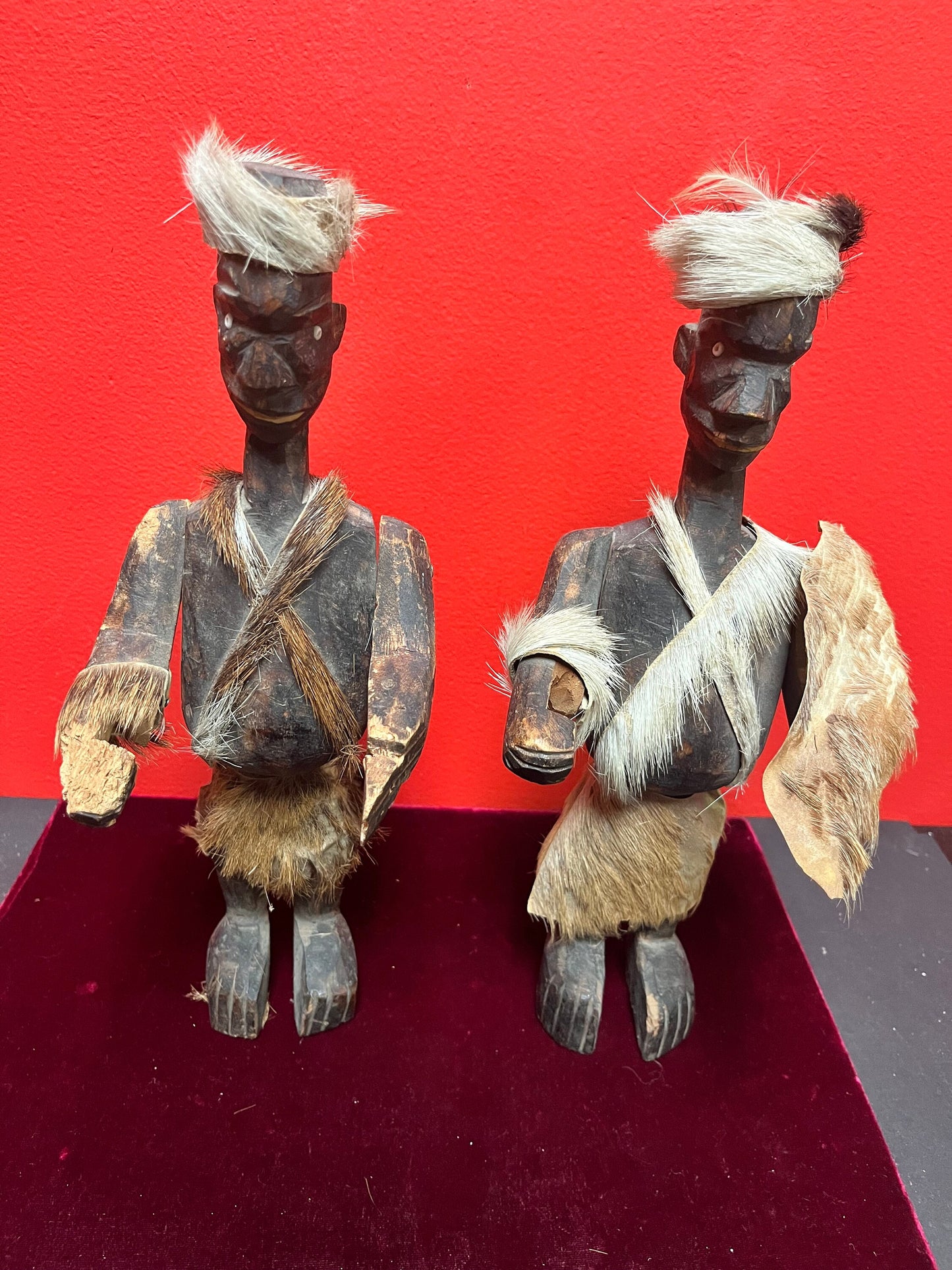 Very early antique African wooden warrior statues minor damage Tribal beauties Both 12 inches tall