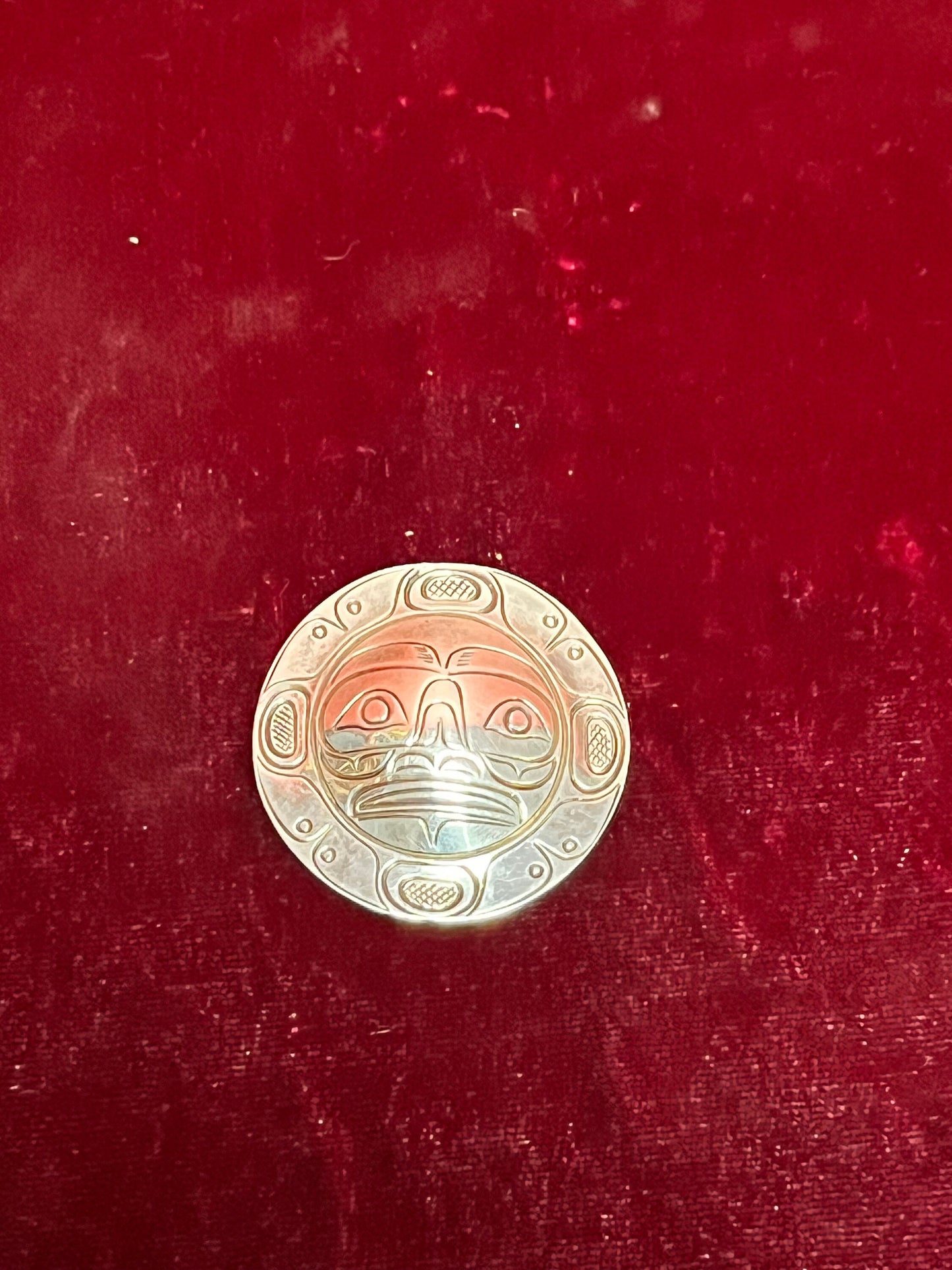 Stunning Indigenous First Nations pacific northwest coast moon pendant brooch by John Lancaster great detail great gift