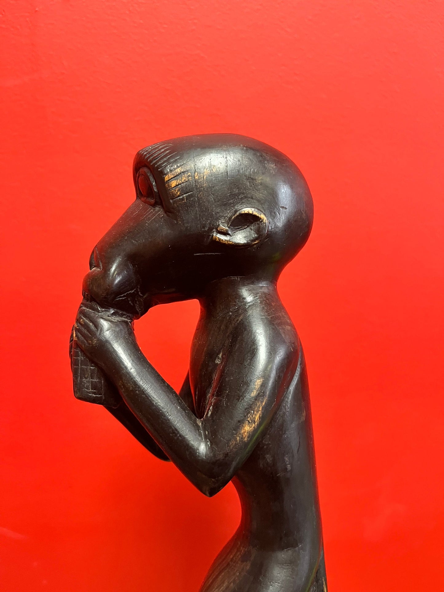 15 inch tall stunning African heavy ebony wood monkey statue wonderful Patina beautiful piece of African art