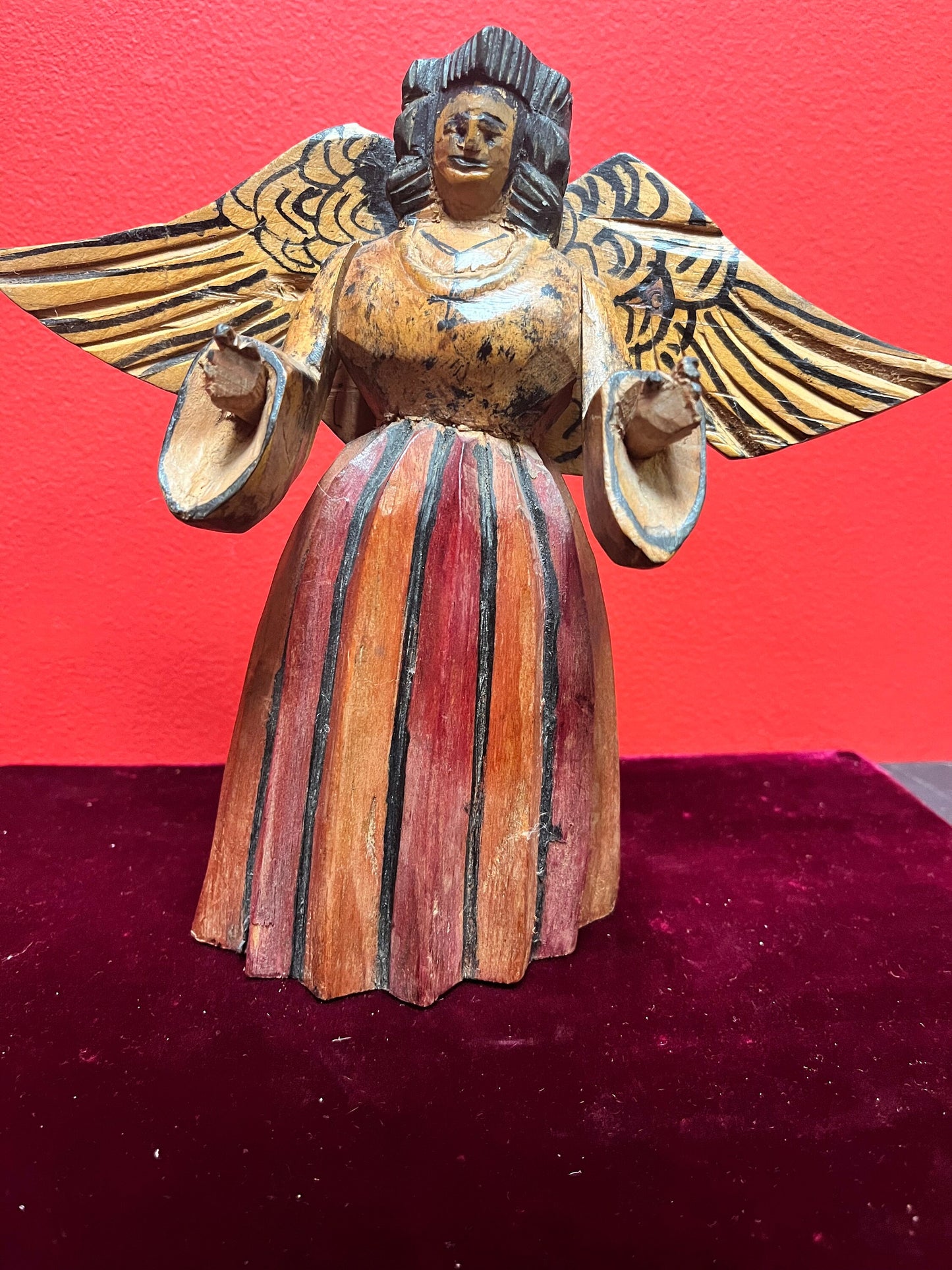 Stunning antique South American 9 inch primitive polychrome painted wooden cherub  outstanding piece