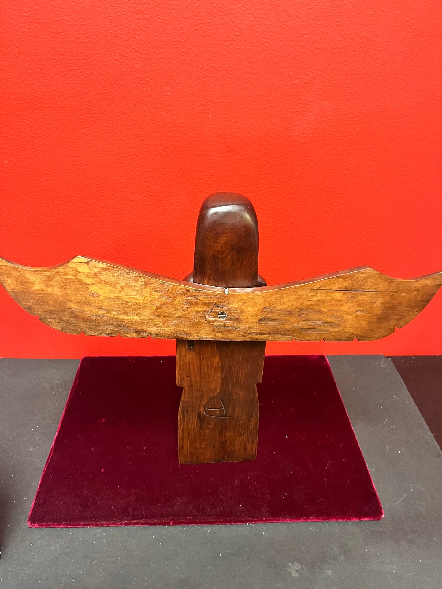 Stunning 11 x 15 wide stained cedar signed indigenous, first nations pacific northwest coast totem pole with wings wow great detail