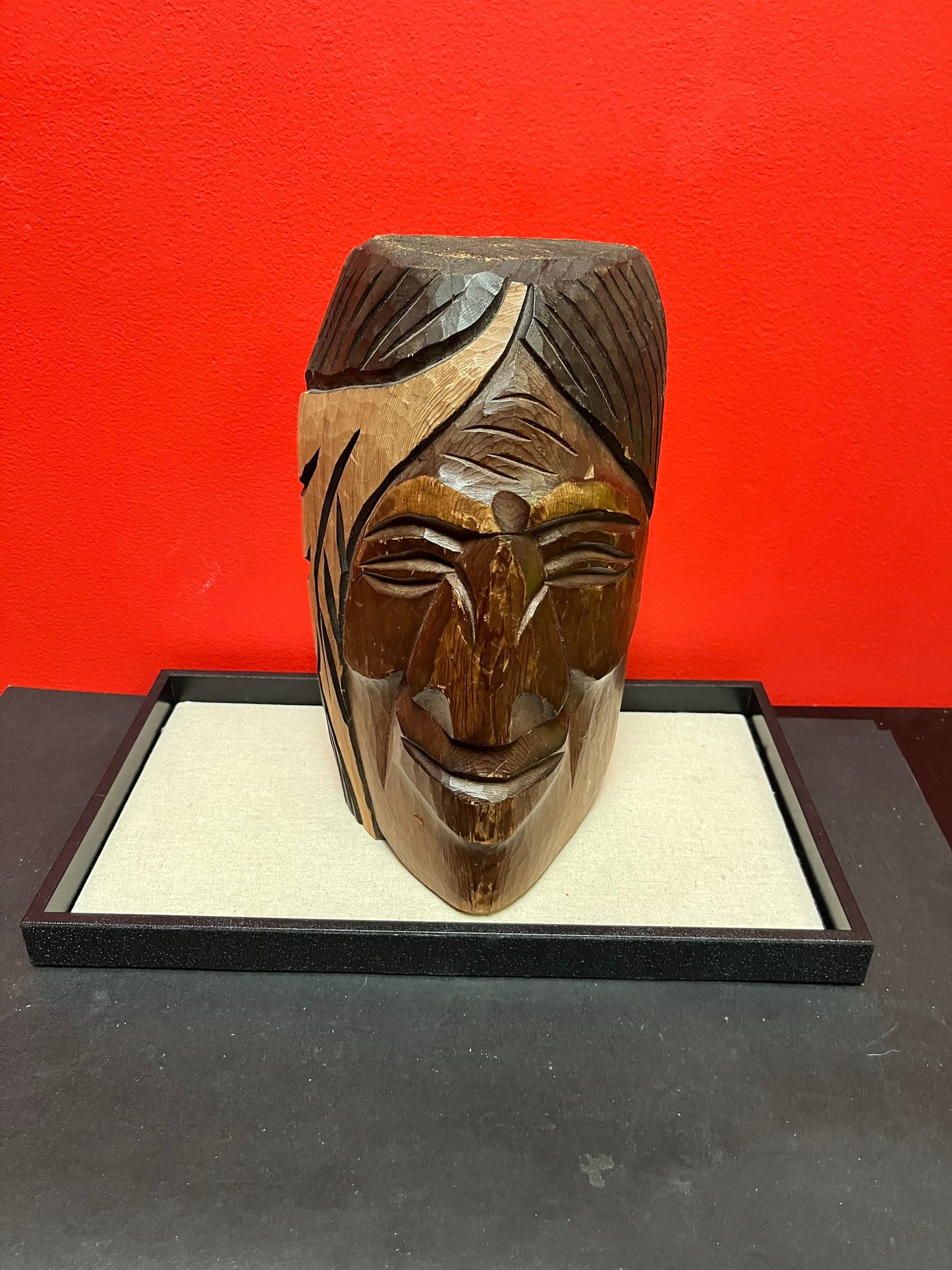 Lovely, heavy 9 inch tall indigenous First Nations pacific northwest coast bust of a chief signed on back unique piece
