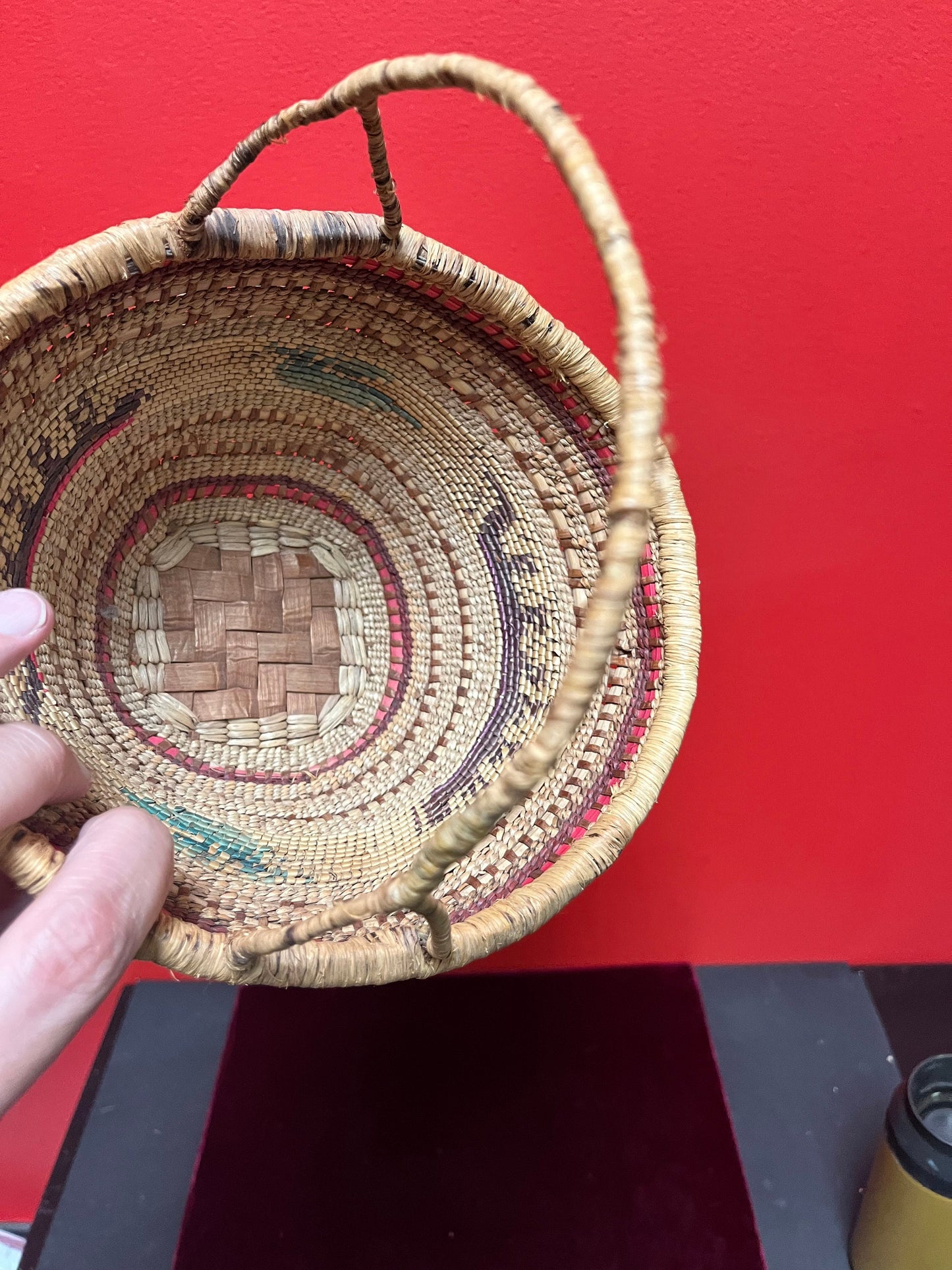 Stunning 8 x 10 high indigenous Canadian native antique woven basket with delicious handle wow