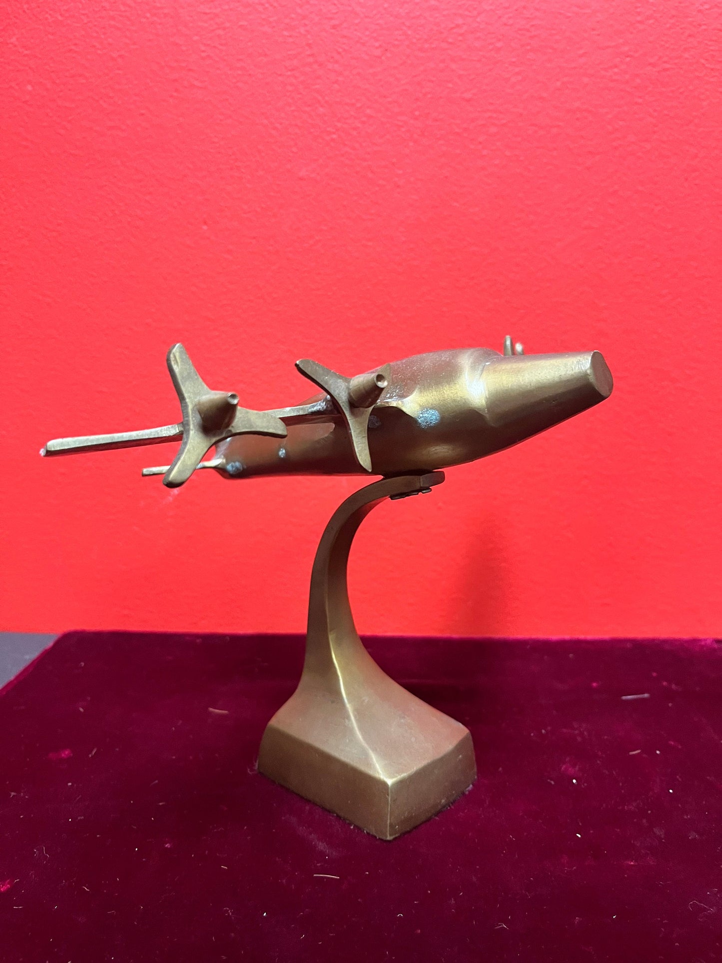 Lovely 7 x 9 x 7 high deco, brass stylized airplane great gift