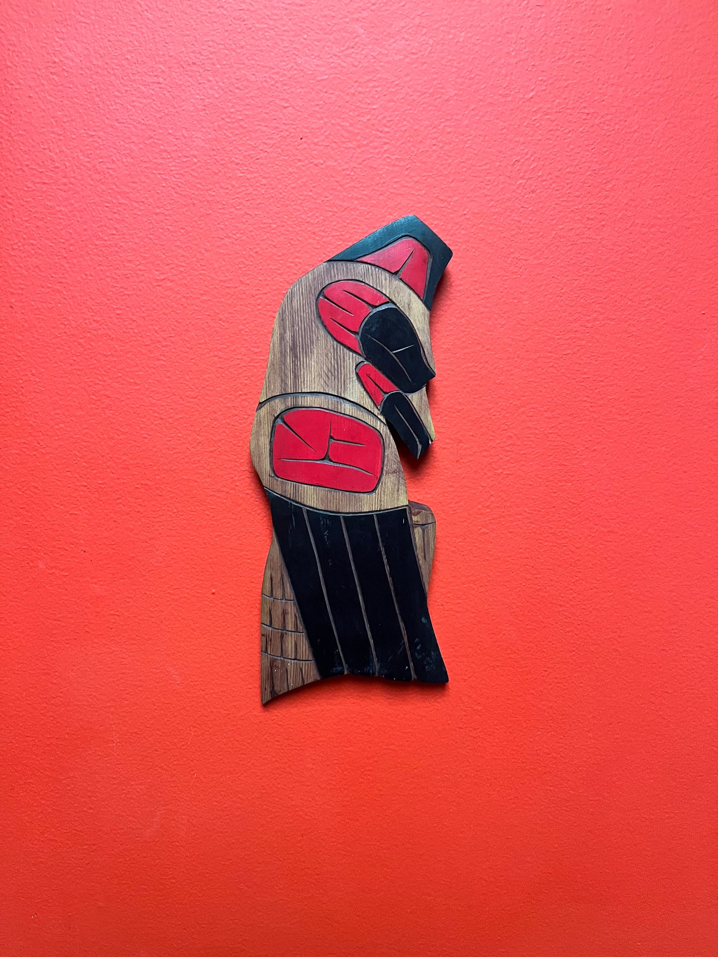 11 inch tall indigenous first nations pacific northwest coast painted cedar eagle by Leonard Sylvester ready to hang