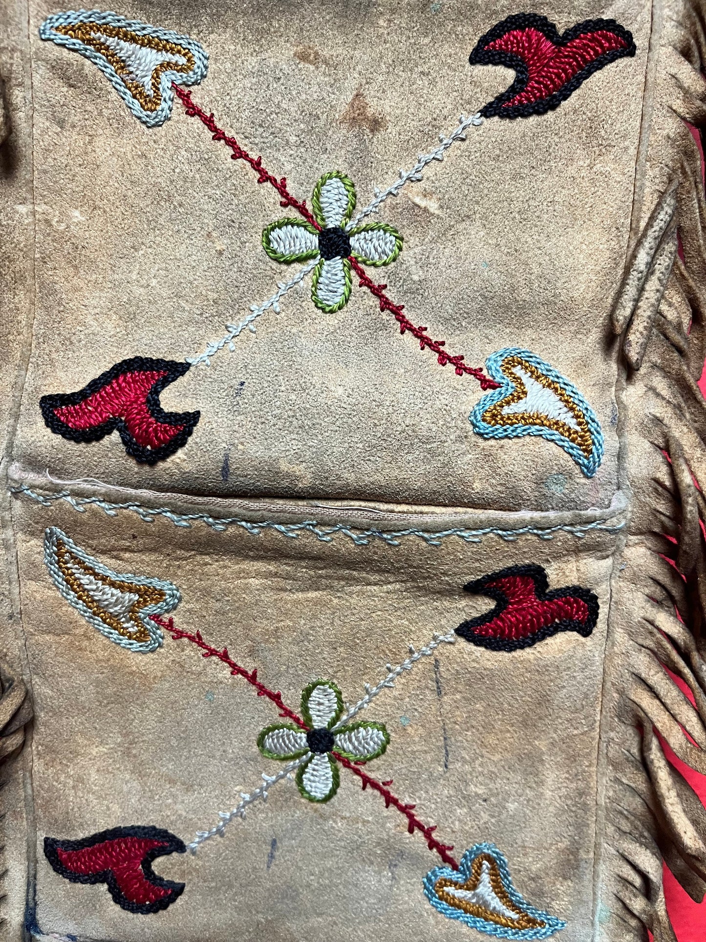 Early indigenous leather and sewn spices and medicine pouch  18 x 9 inches -  late 1800s  Indigenous First Nations northwest coast