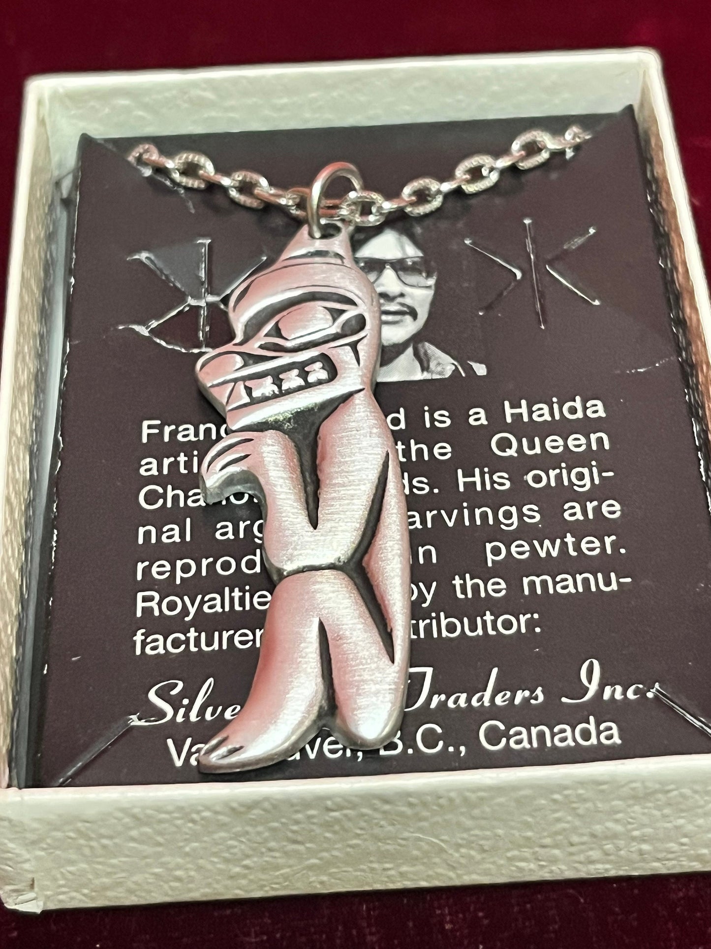 Stunning indigenous first nations pacific northwest coast pewter Thunderbird pendant with necklace in box - Francis Pollard gift alert