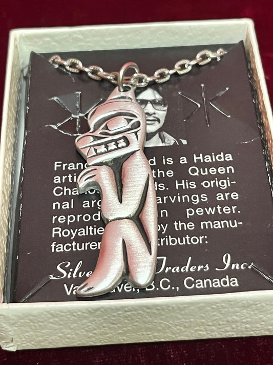 Stunning indigenous first nations pacific northwest coast pewter Thunderbird pendant with necklace in box - Francis Pollard  gift alert