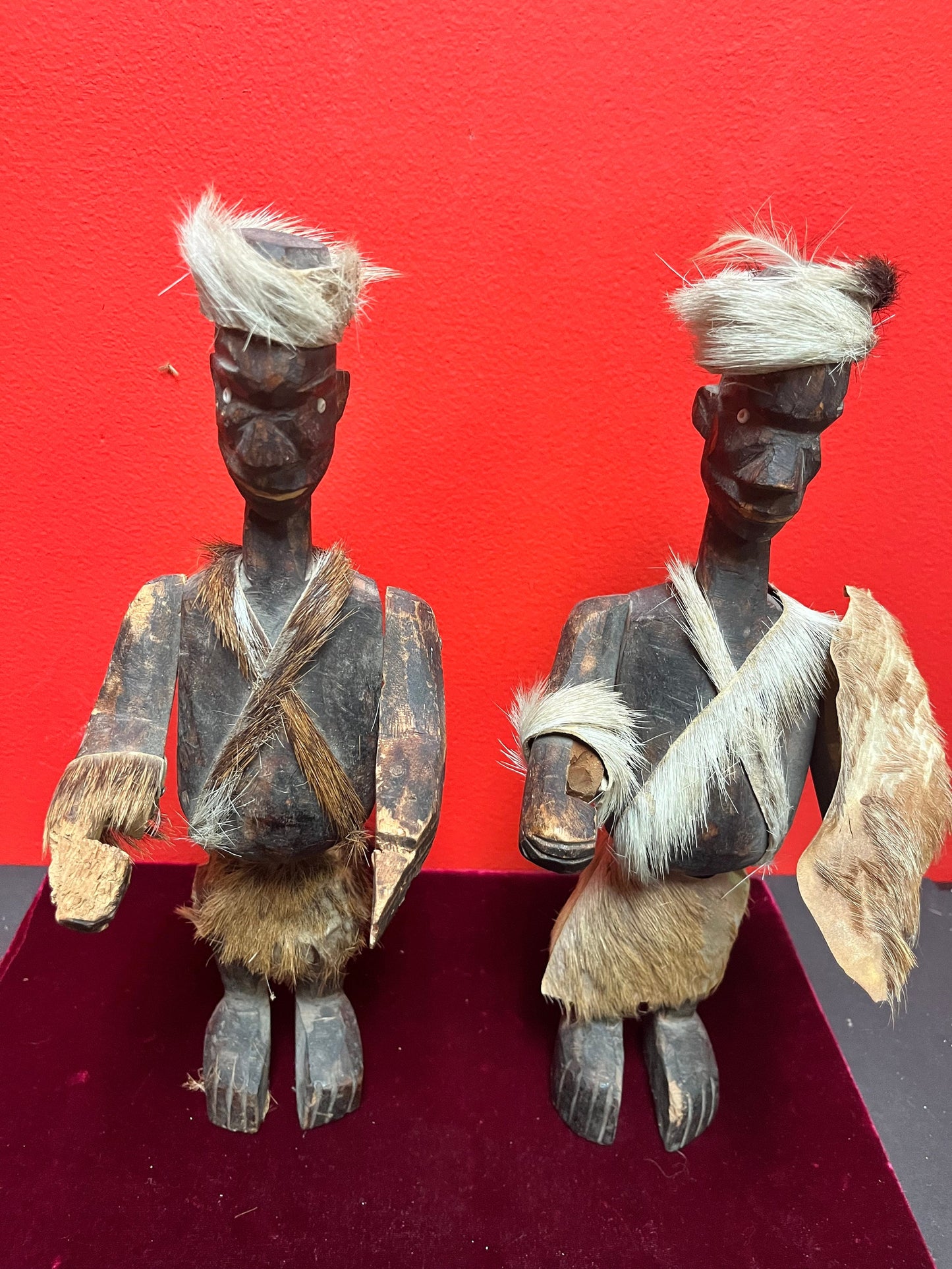 Very early antique African wooden warrior statues minor damage Tribal beauties Both 12 inches tall