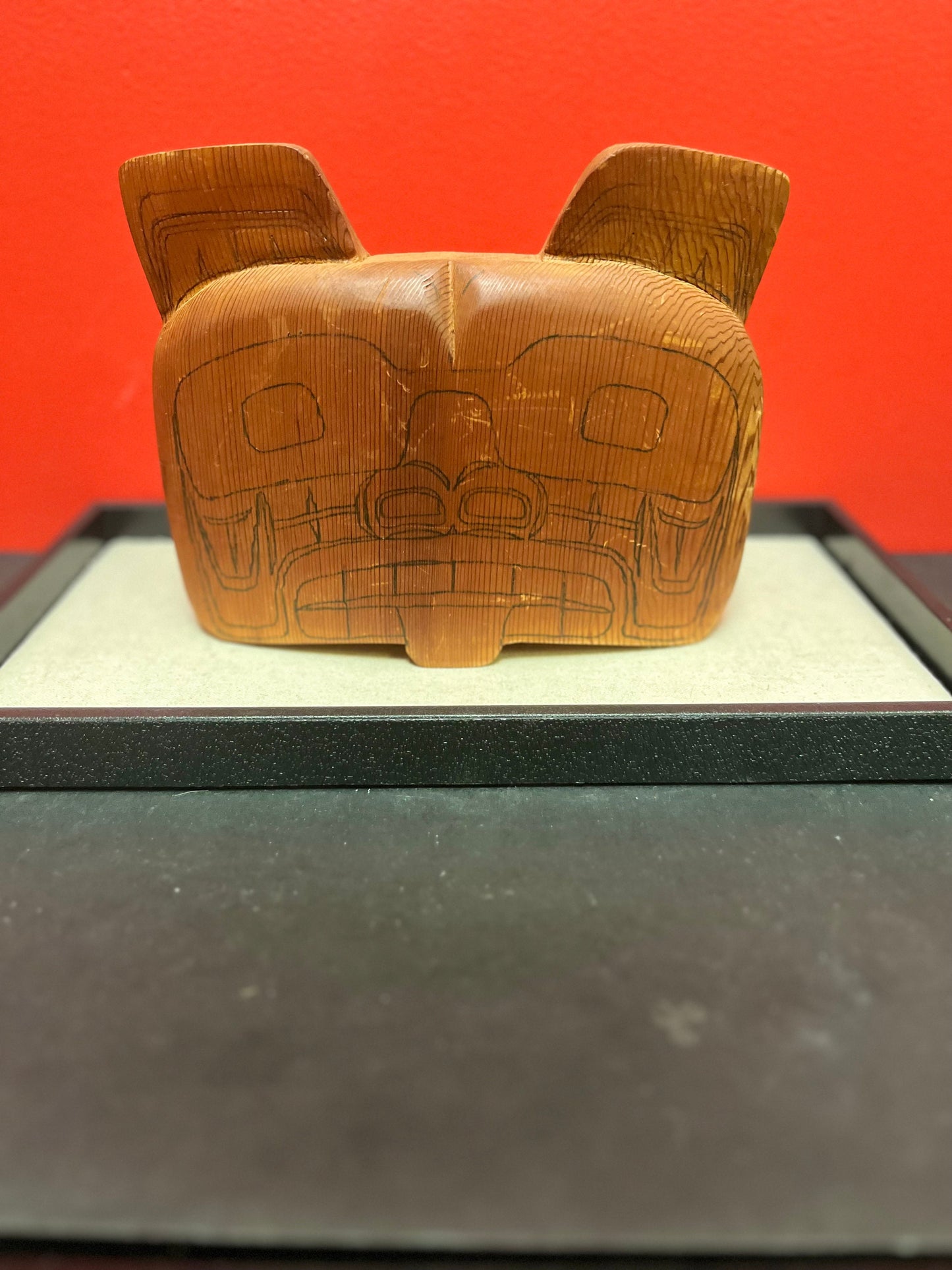Lovely 9 x 7 x 2 inch thick indigenous, first Nations pacific northwest coast signed bear sculpture  unique and lovely piece
