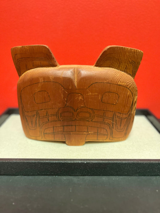 Lovely 9 x 7 x 2 inch thick indigenous, first Nations pacific northwest coast signed bear sculpture  unique and lovely piece