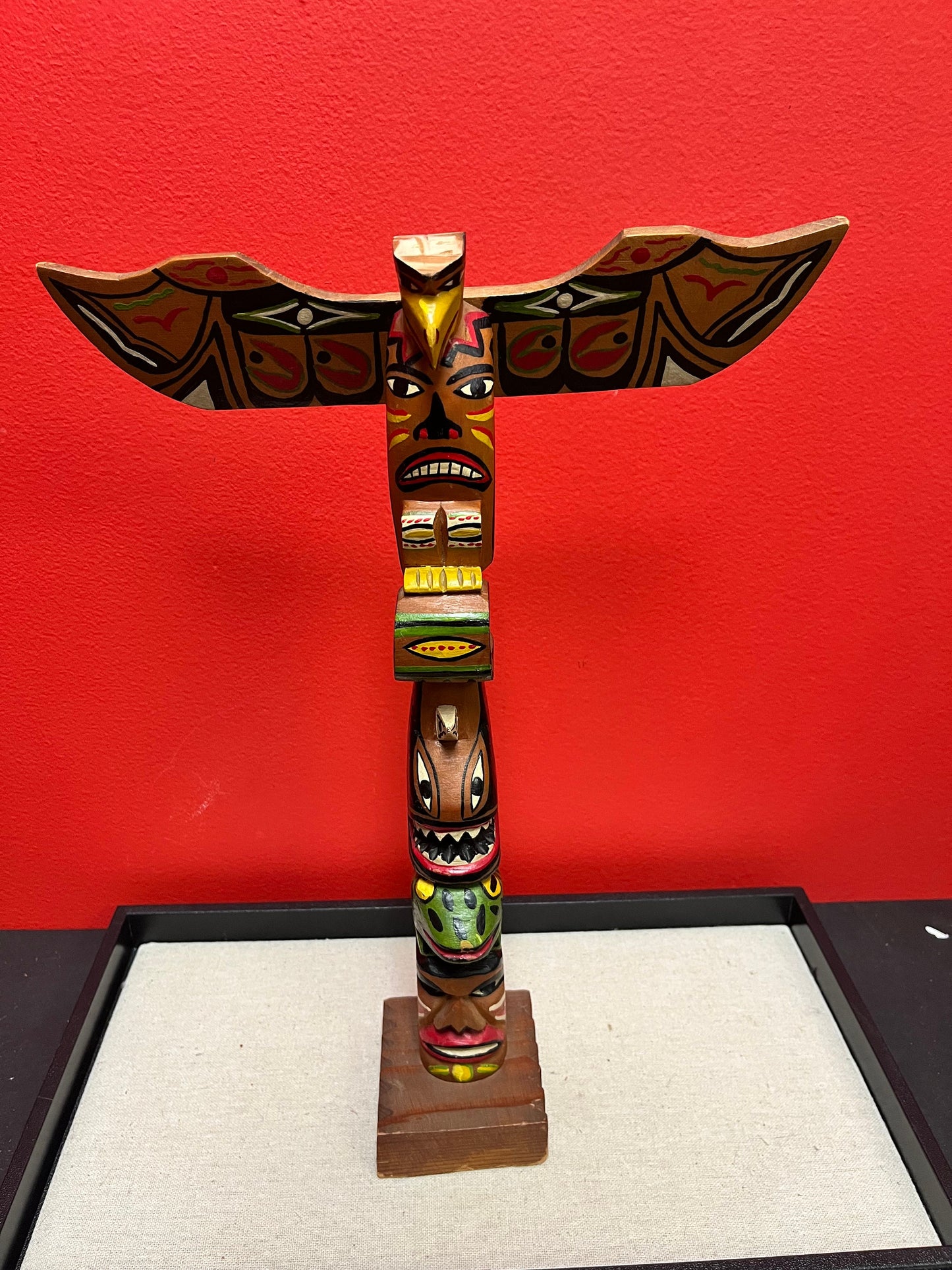 9 x 14 tall signed 1960s Indigenous First Nations pacific northwest coast primitive totem pole fabulous detail wow