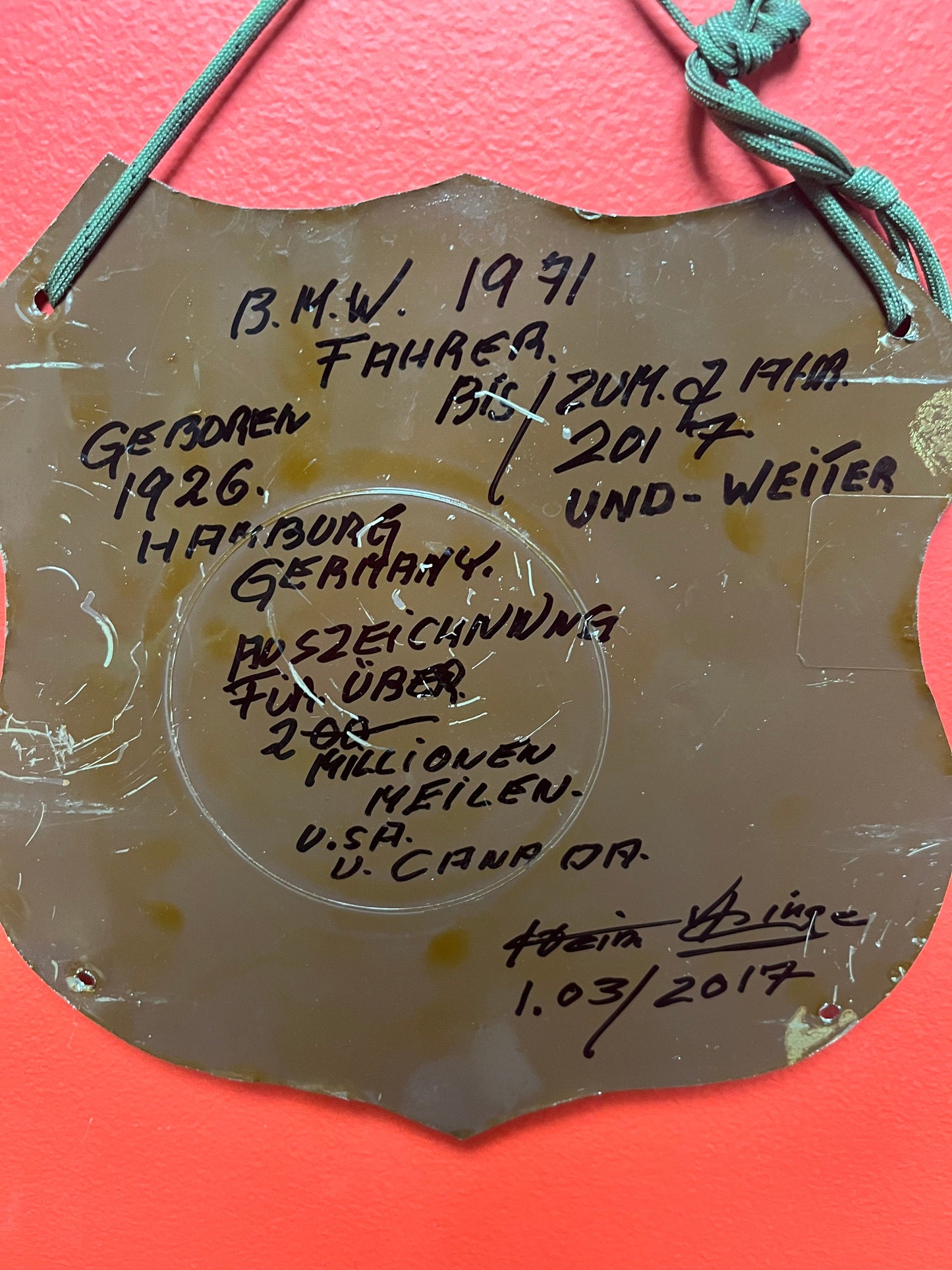 Fabulous 11 x 7“ wide route 66 original metal sign numerous journal entries on the front and back one of a