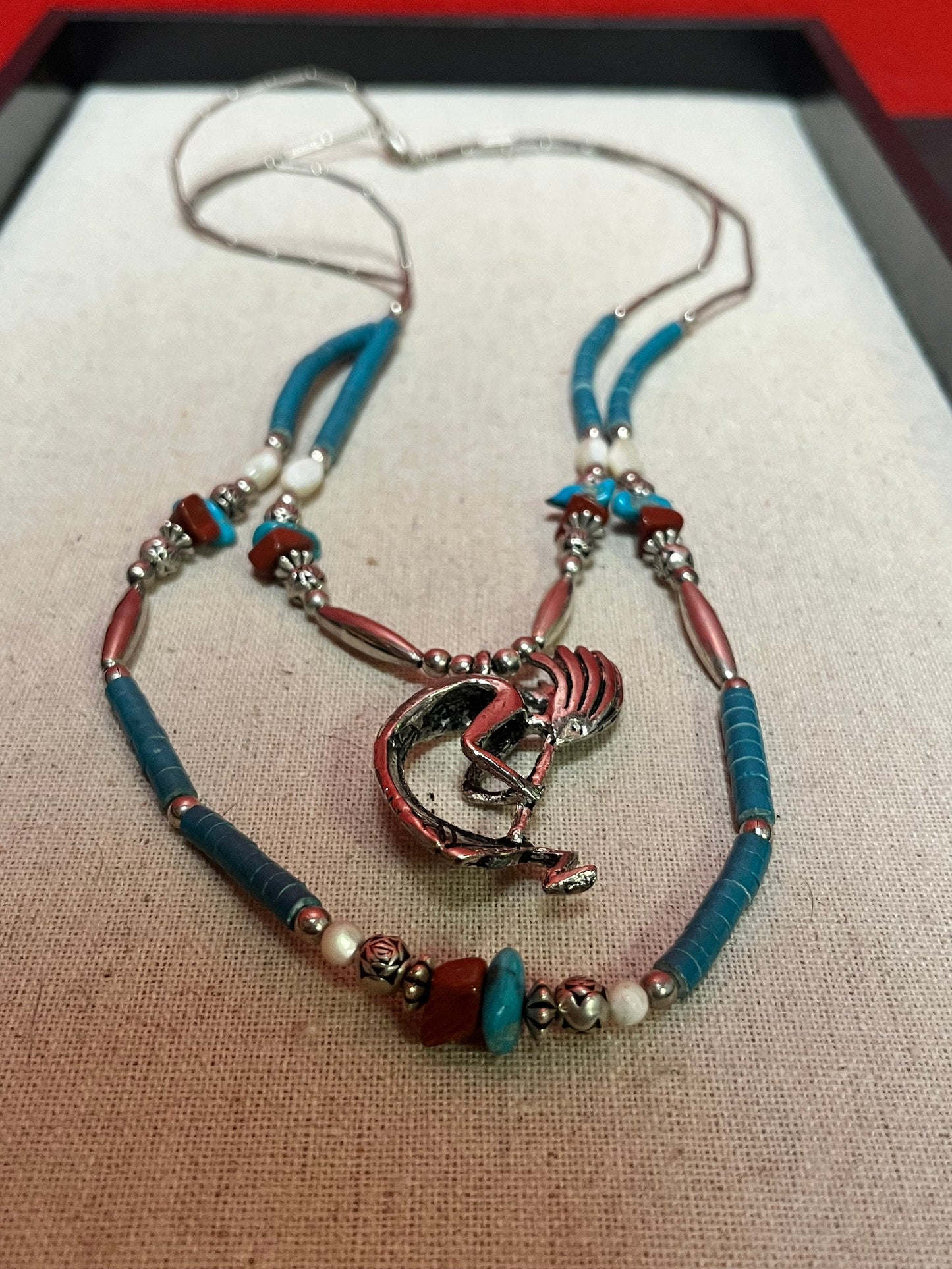 Stunning Navajo turquoise and silver double strand necklace exquisite unique and perfect gift