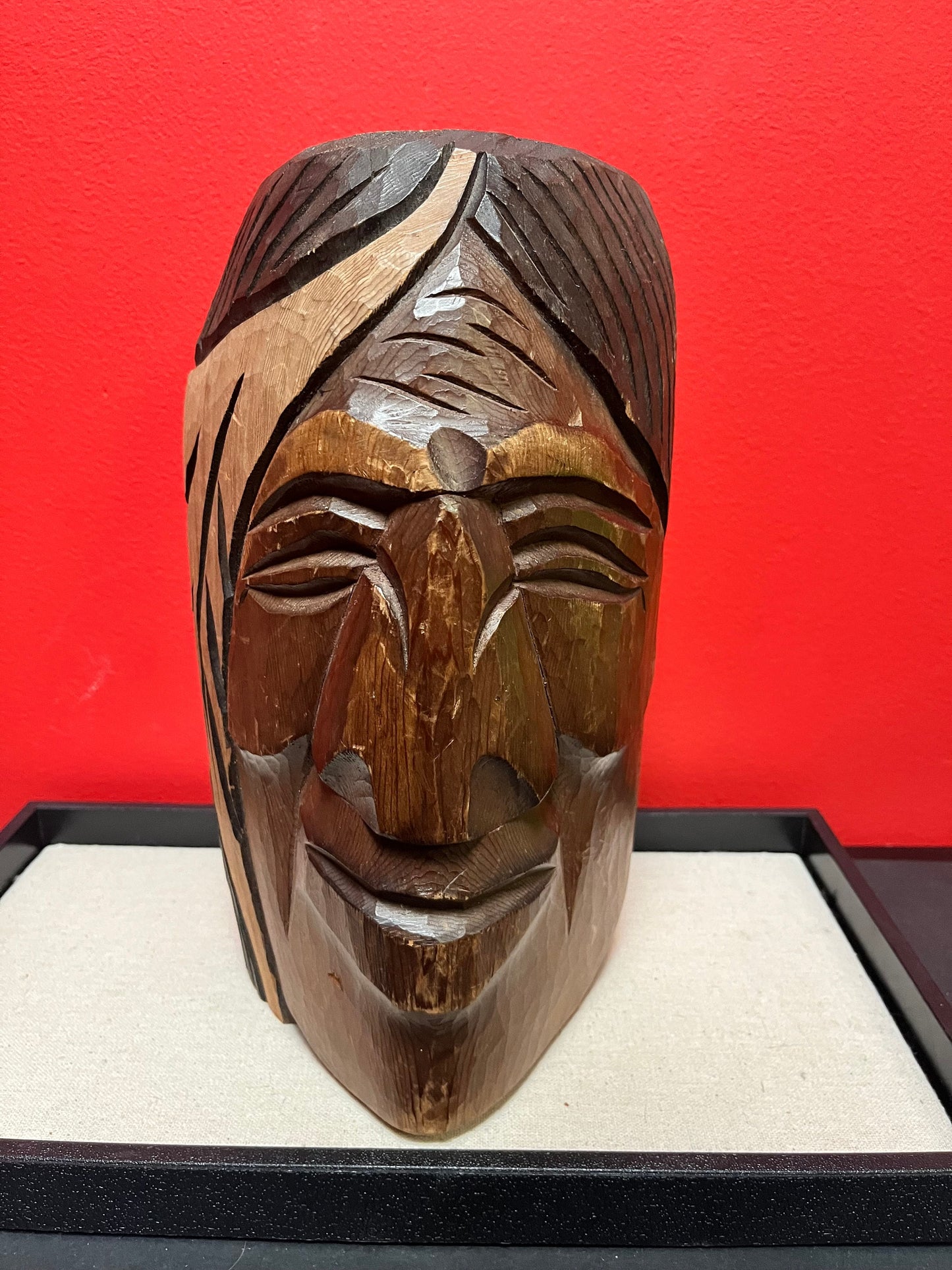 Lovely, heavy 9 inch tall indigenous First Nations pacific northwest coast bust of a chief signed on back unique piece