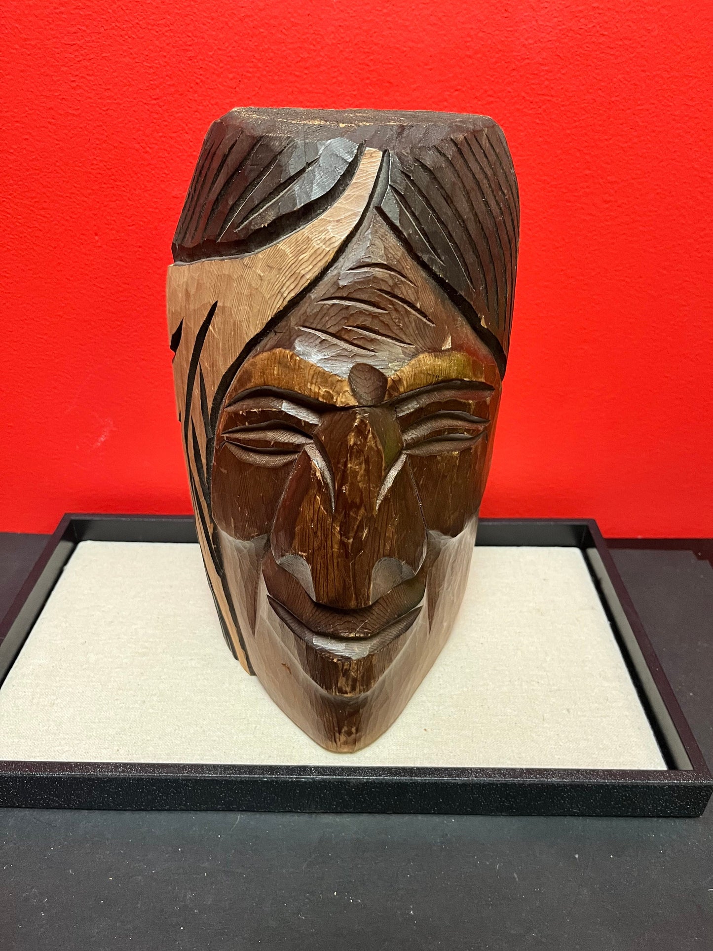 Lovely, heavy 9 inch tall indigenous First Nations pacific northwest coast bust of a chief signed on back unique piece