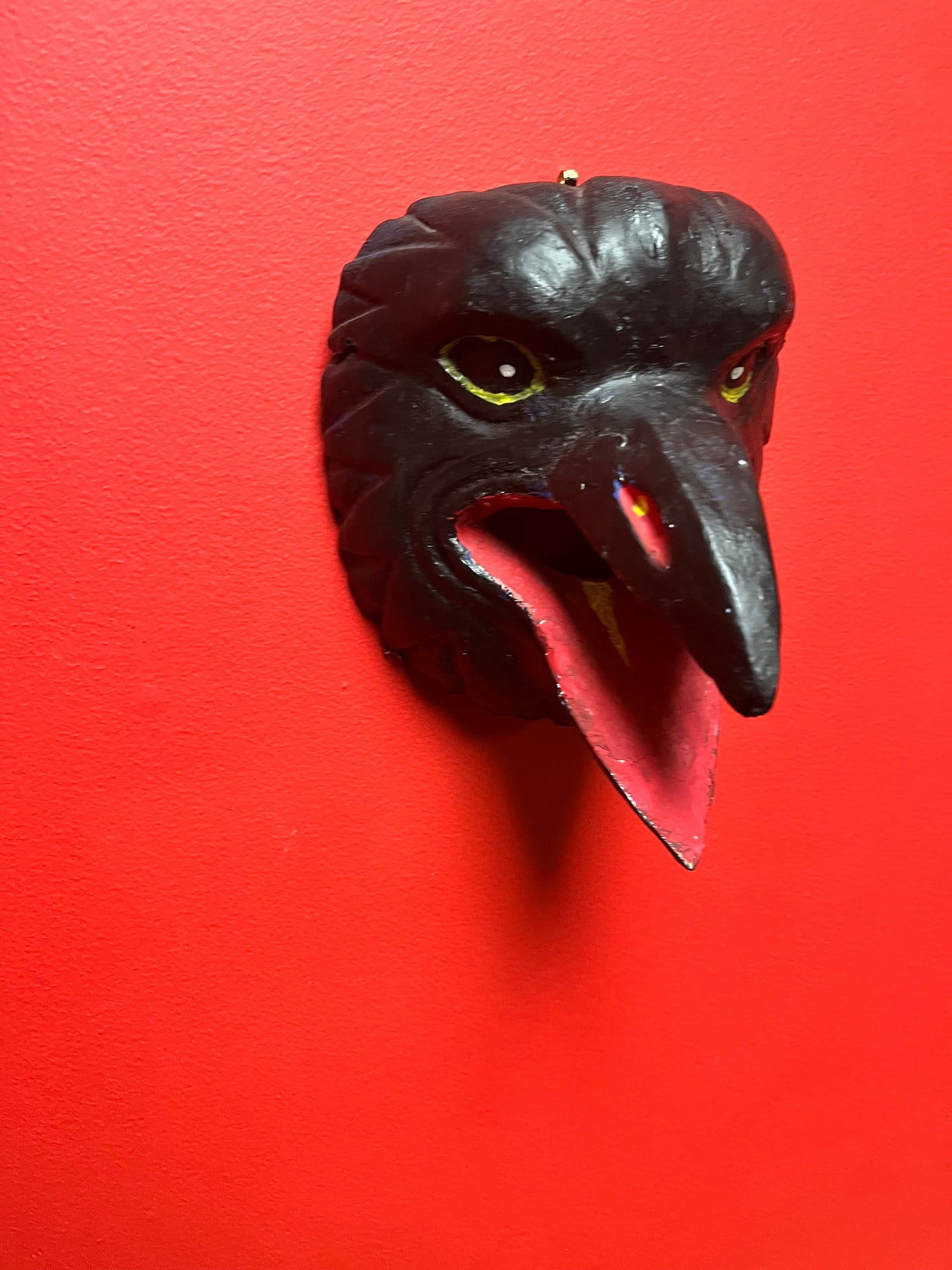 Unique 8 inch tall primitive painted wooden crow mask great decoration