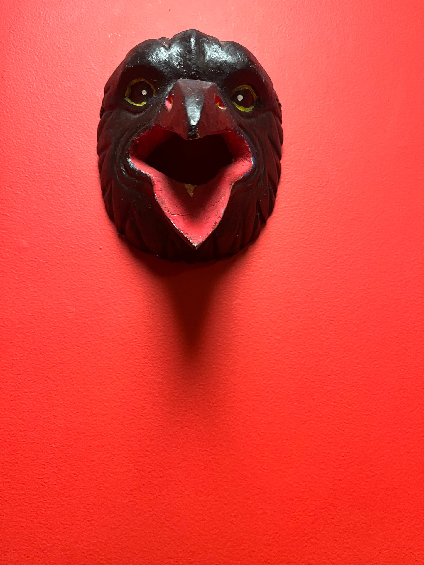 Unique 8 inch tall primitive painted wooden crow mask great decoration