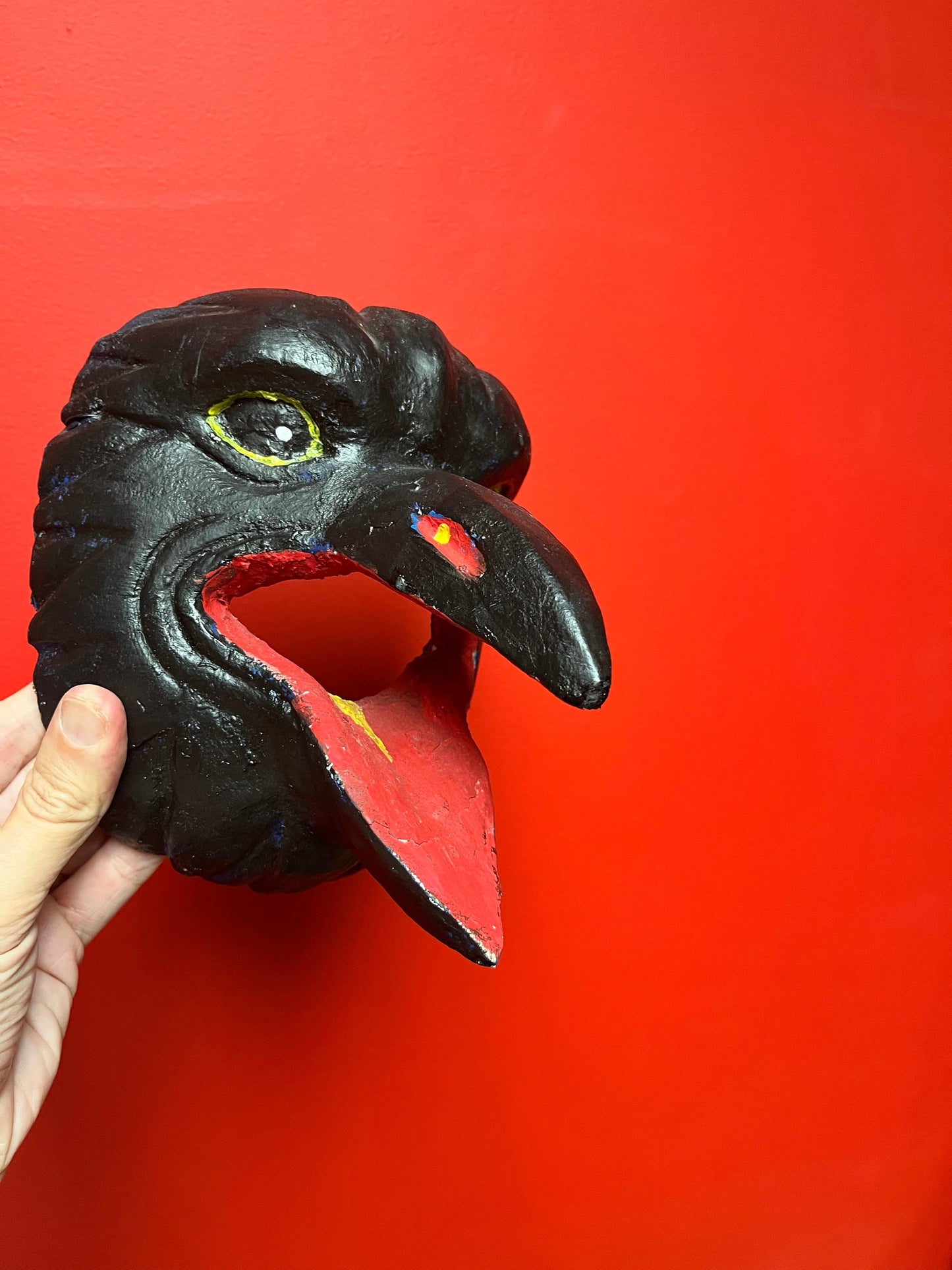 Unique 8 inch tall primitive painted wooden crow mask great decoration