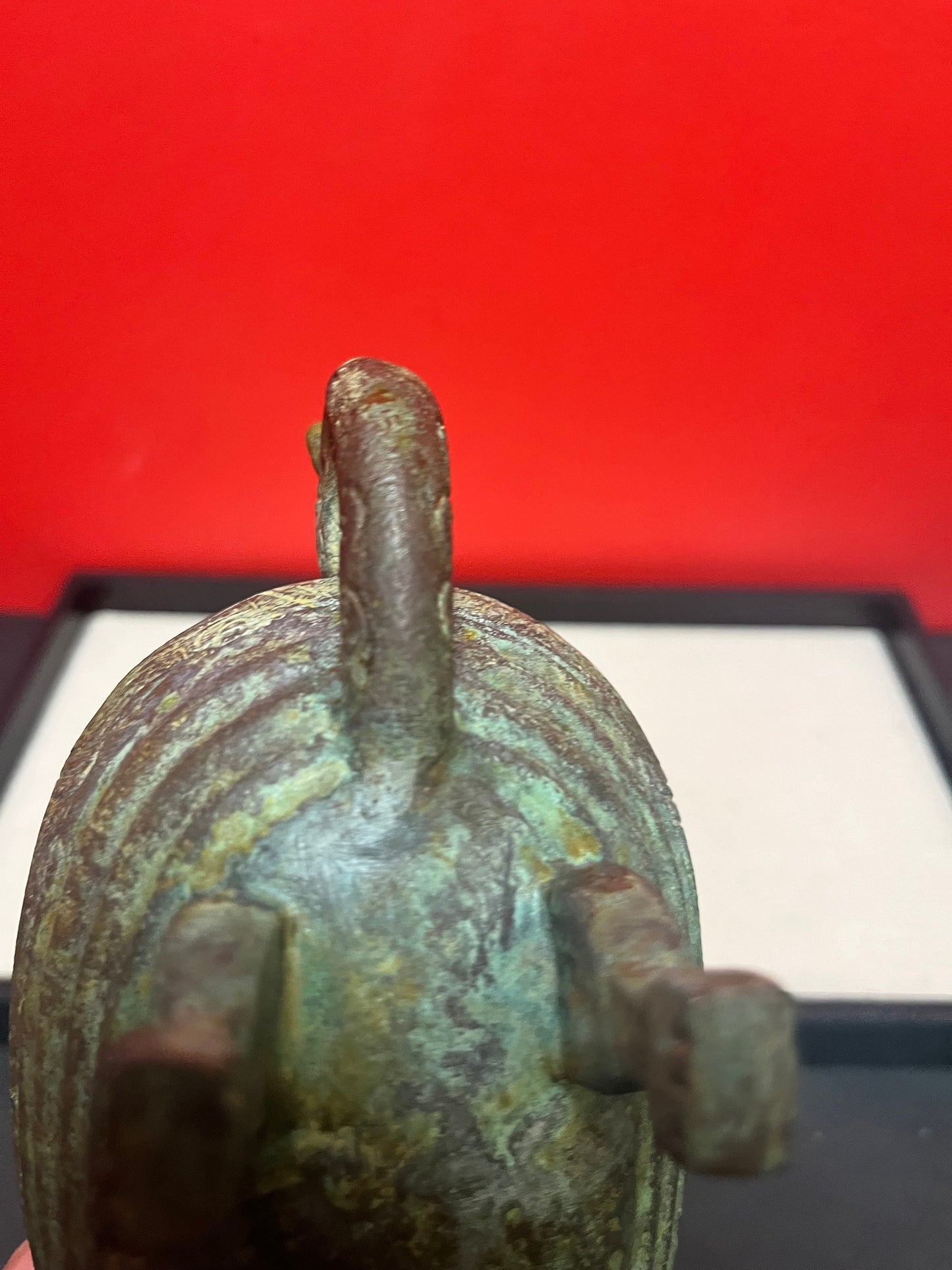 A Museum quality 8 1/2 x 3 1/2 x 3 high stunning heavy Chinese bronze drinking vessel Shang dynasty style - amazing patina