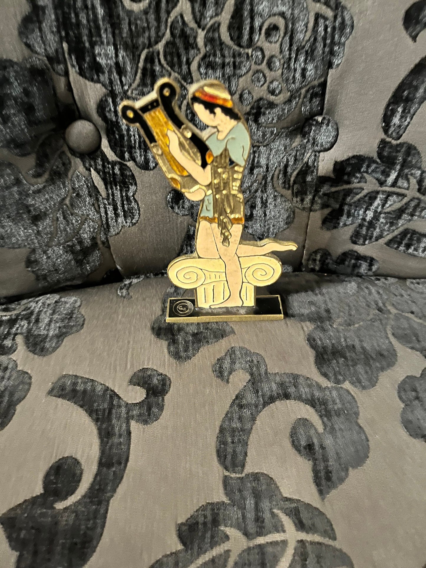 Extremely cool 6 inch high enamel on bronze and copper statue from Greece