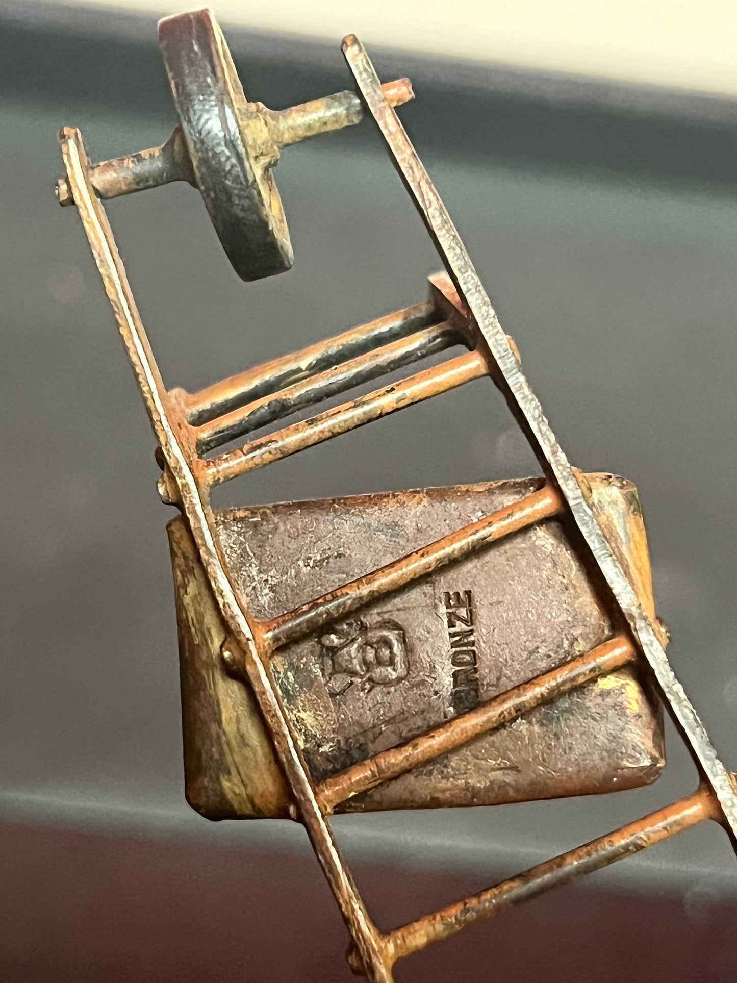 Authentic 4 inch signed rare Franz Bergman call painted Austrian bronze of a pug dog pushing a cart   wow