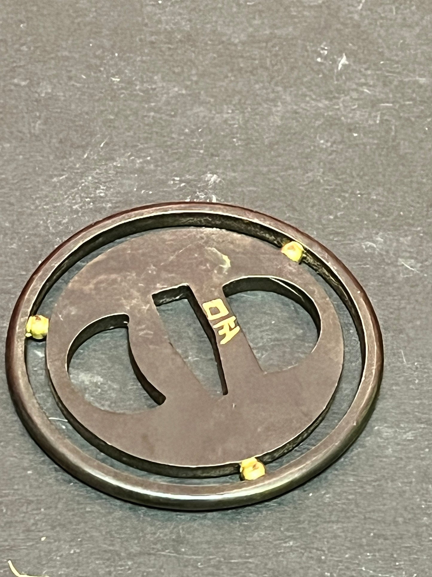 Lovely simple  3 inch bronze signed Japanese samurai tsuba  wonderful Patina and Condition  from important collection