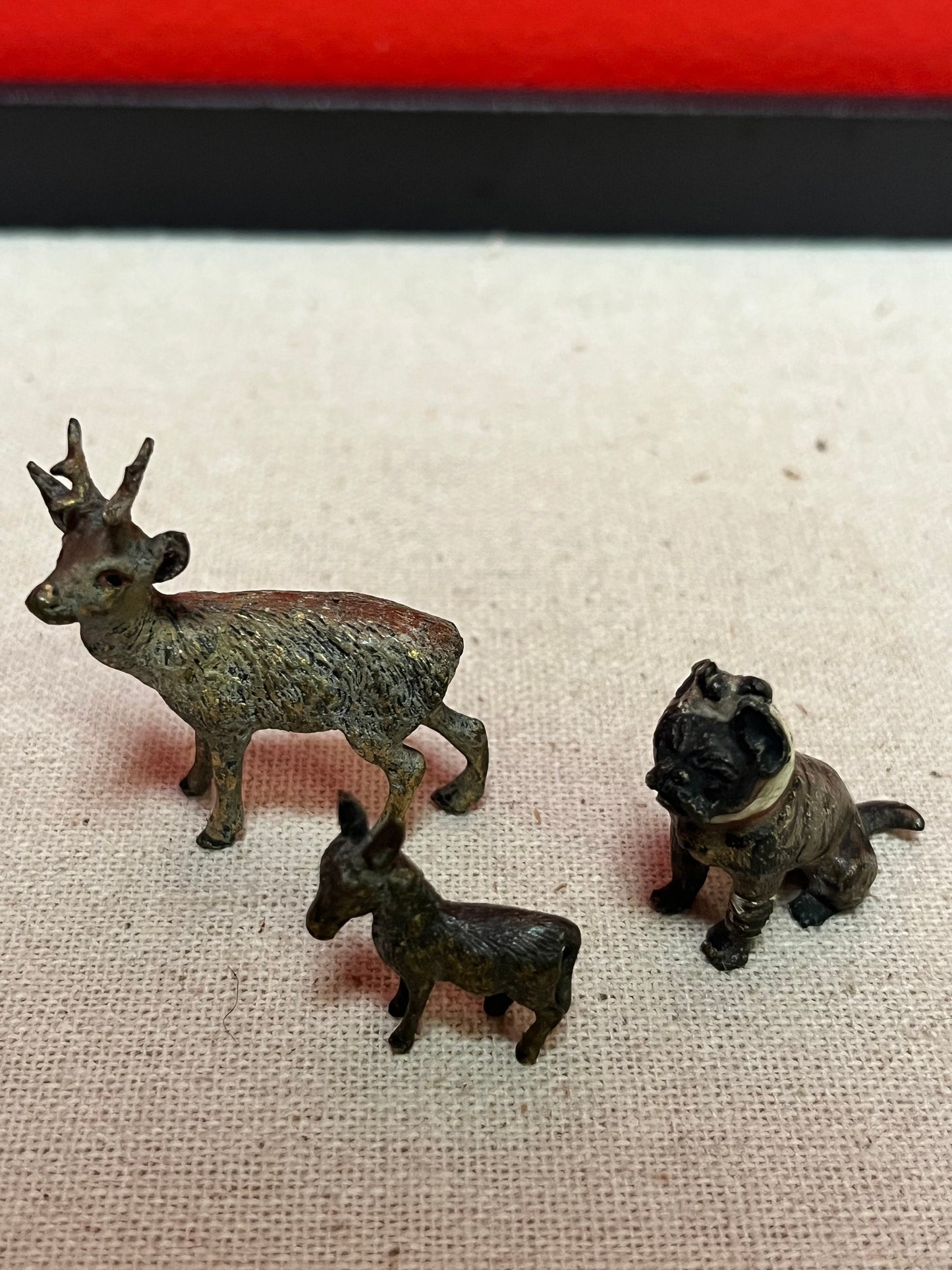 Stunning small lot of Franz Bergman cold painted bronzes in good condition dog donkey and stag