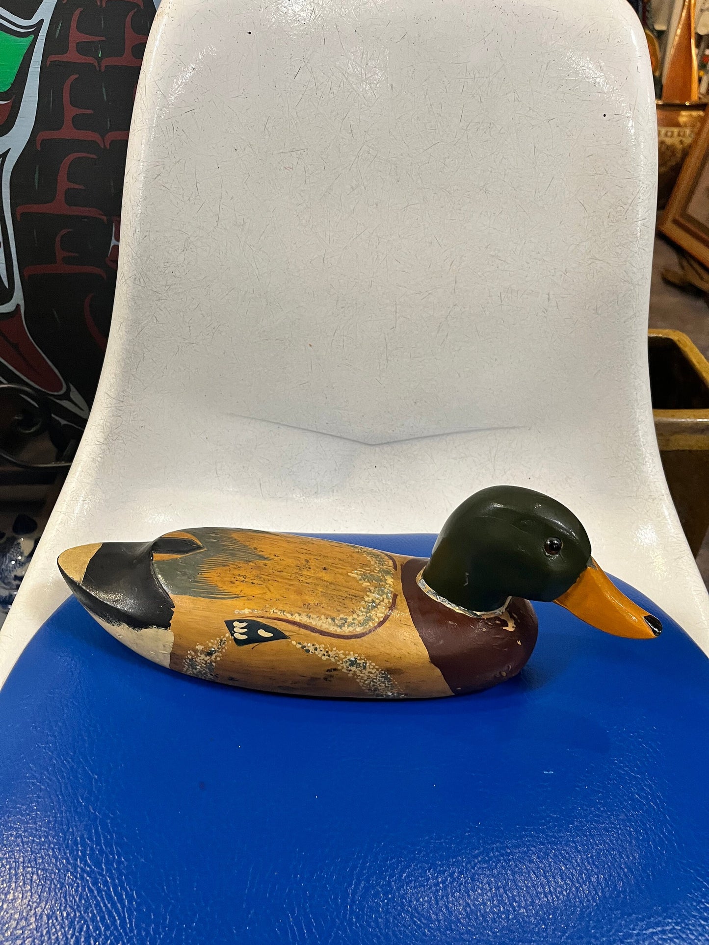 Lovely Canadian 13 x 5 high antique wooden painted duck decoy statue wonderful