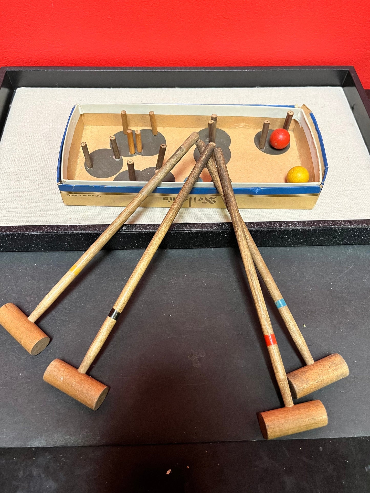 Absolutely amazing miniature table croquet set early 1900s one of a kind