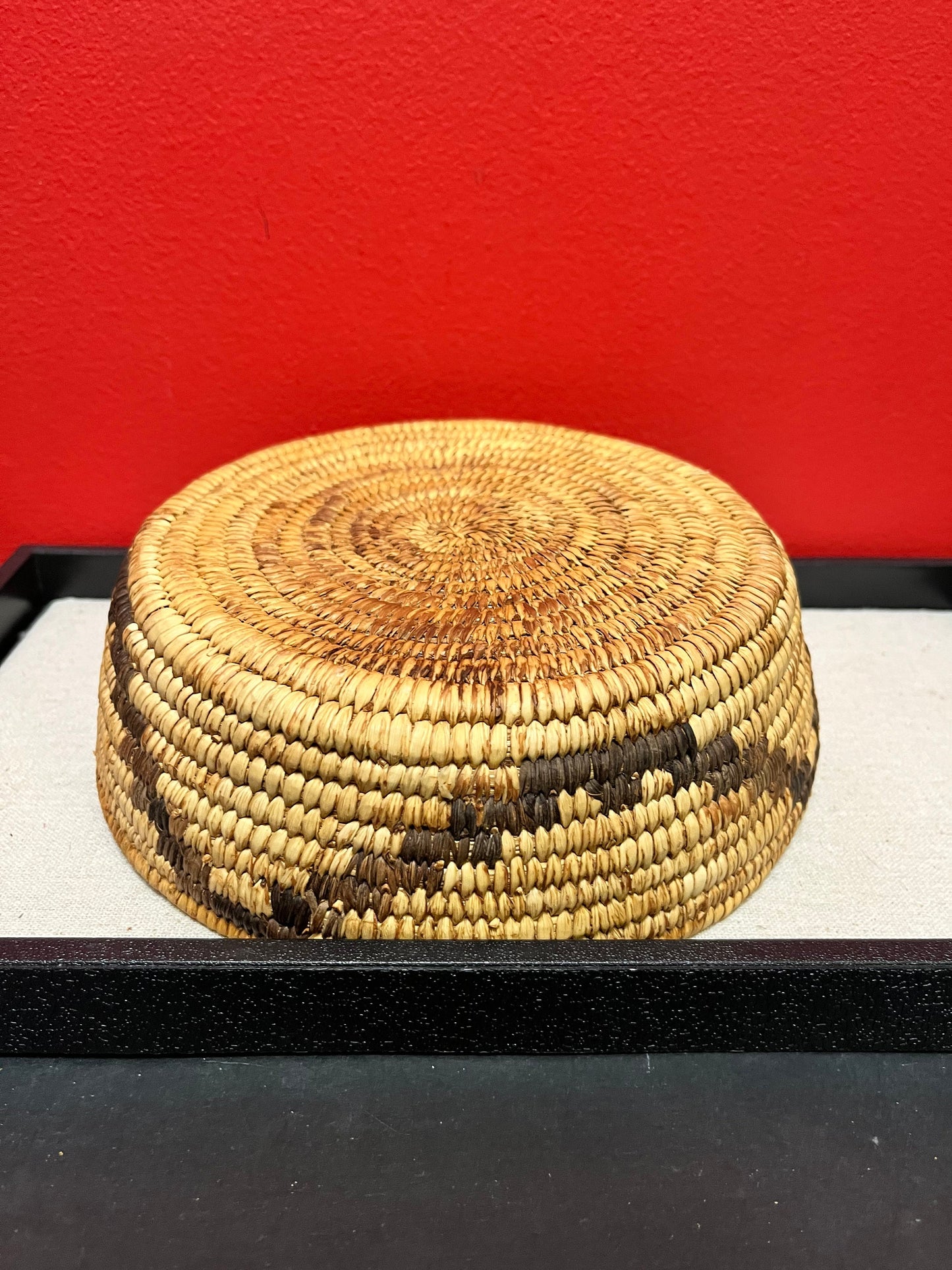 Absolutely fabulous 8 x 3 high indigenous First Nations pacific northwest coast Salish weaved basket very nice example