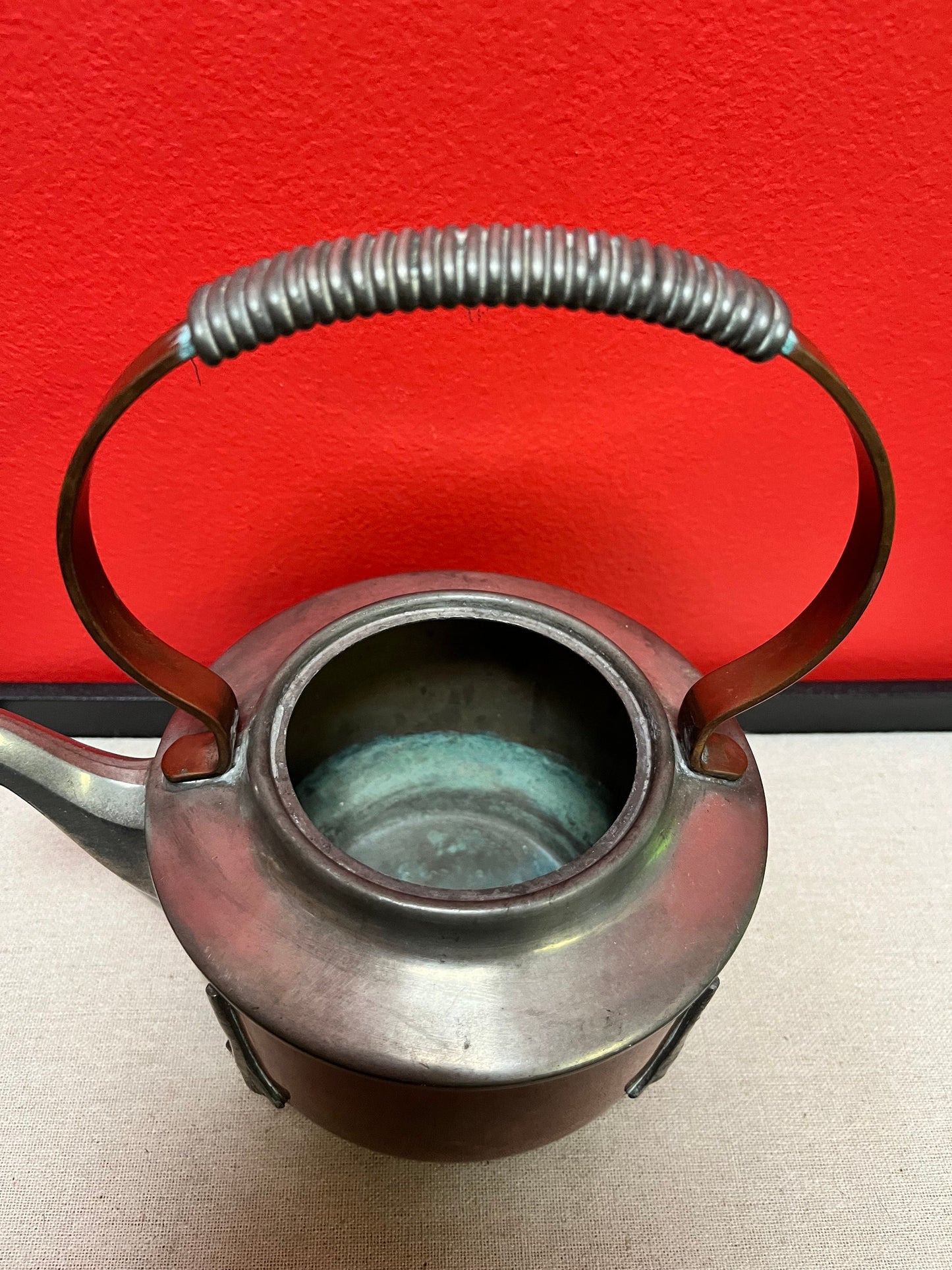 Lovely antique 9 inch high Flemish, copper and silver plate Art Nouveau teapot wow great style and design