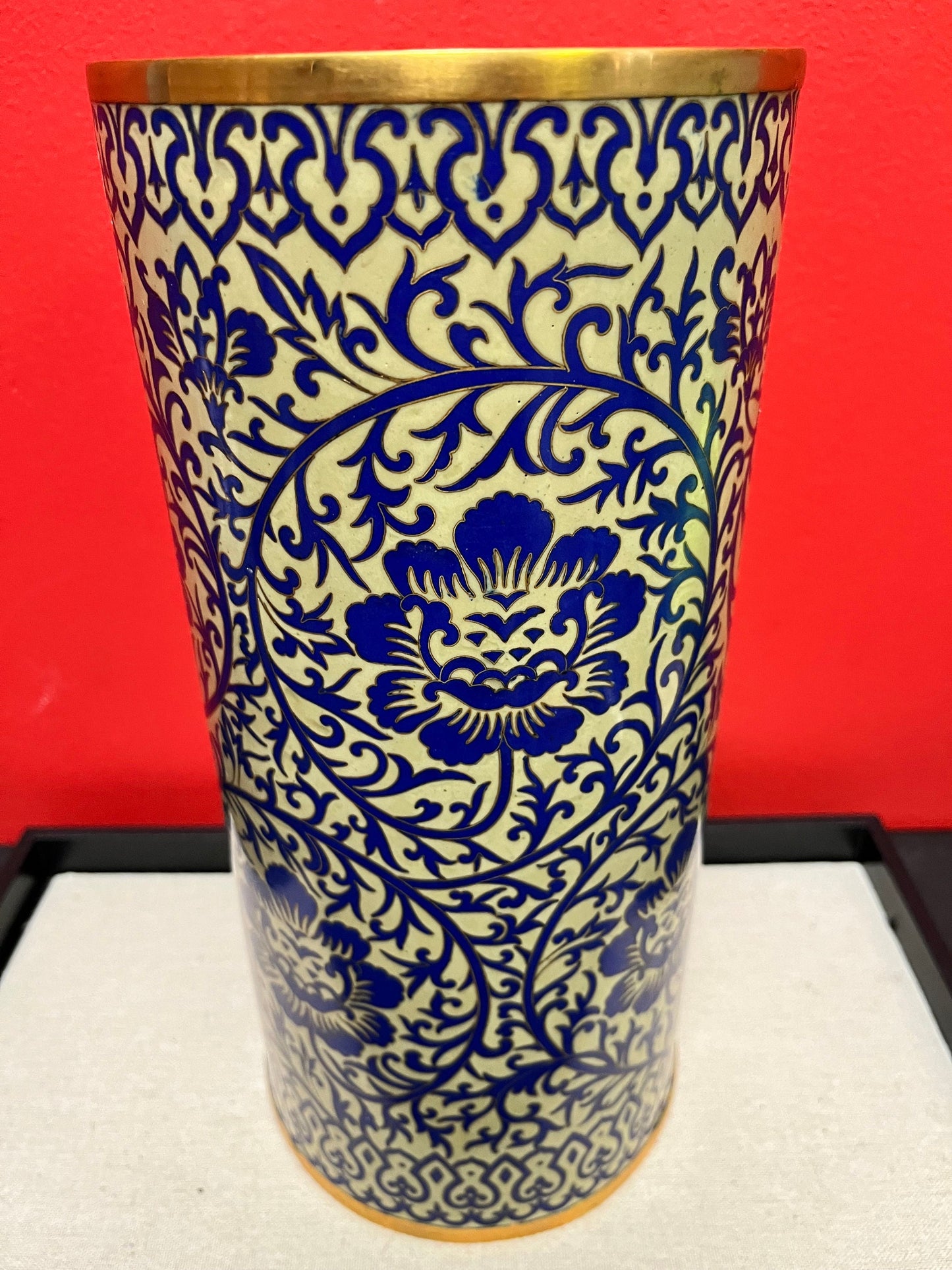 Absolutely stunning mid 20th century perfect condition Chinese cloisonné vase wonderful detail two available original stamp on bottom