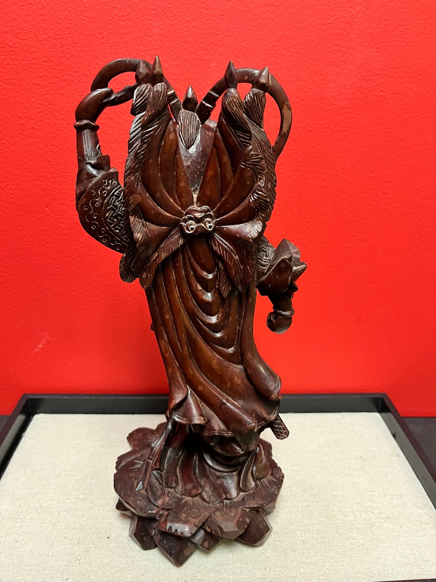 Stunning Chinese antique Rosewood 12 inch high statue pff a deity immaculate condition, and gorgeous detail wow