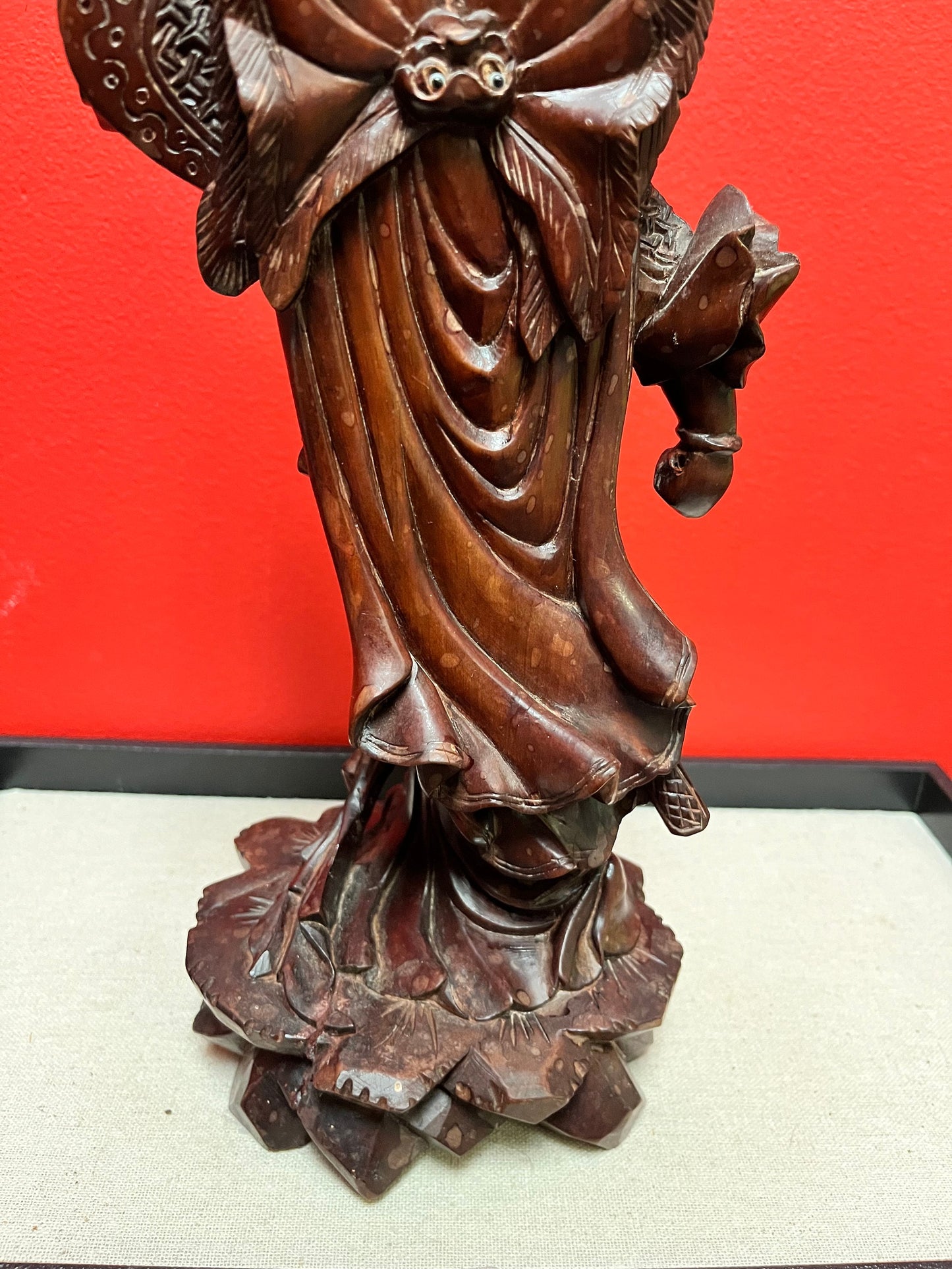 Stunning Chinese antique Rosewood 12 inch high statue pff a deity immaculate condition, and gorgeous detail wow