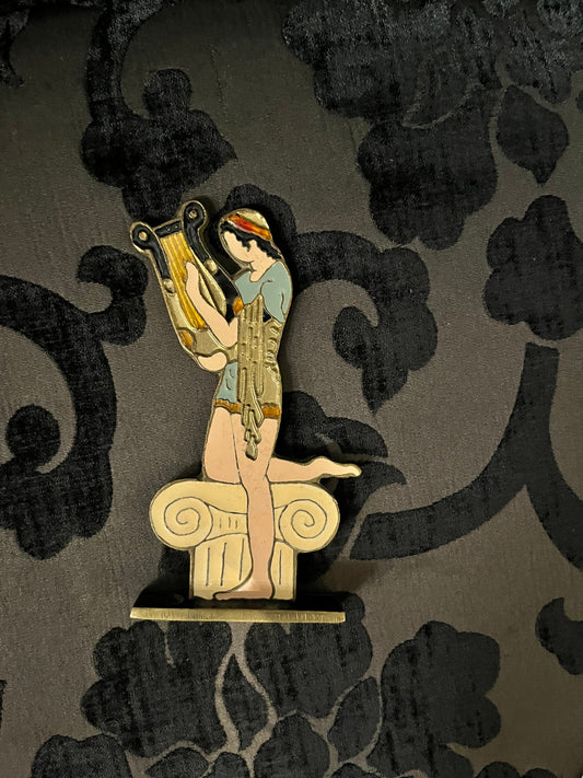 Extremely cool 6 inch high enamel on bronze and copper statue from Greece