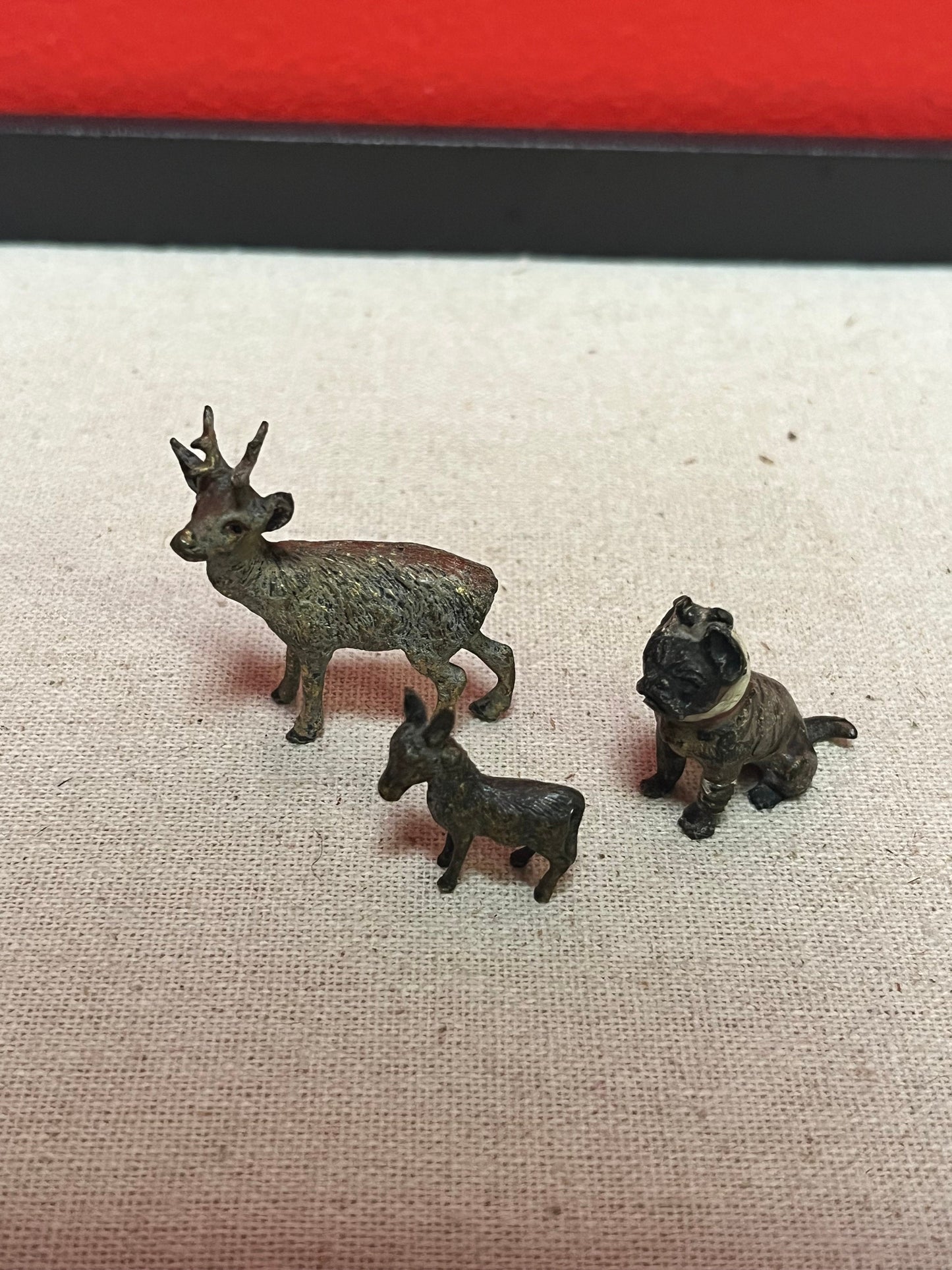 Stunning small lot of Franz Bergman cold painted bronzes in good condition dog donkey and stag