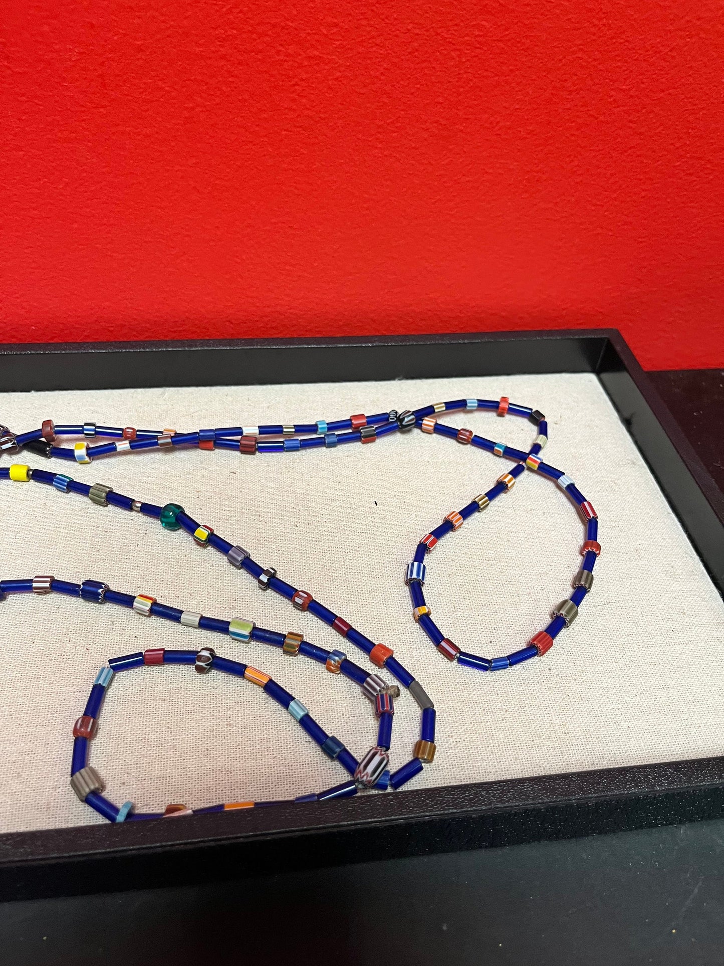A Two lovely glass bead necklaces approximately 35 inches long each possibly Venetian glass beads