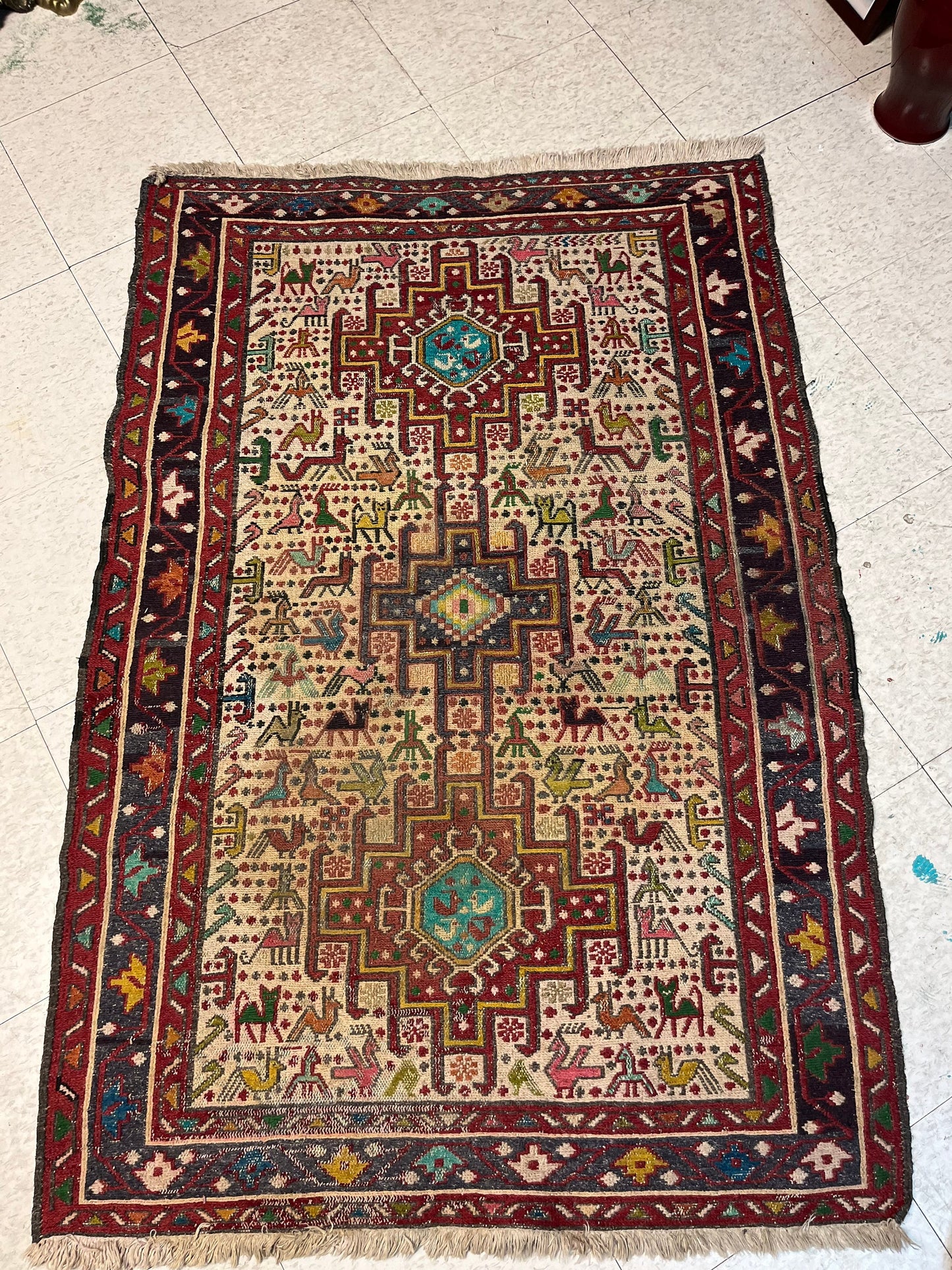 Stunning 57 x 36 antique authentic Moroccan sexy rug carpet slight fading in the middle great condition wow