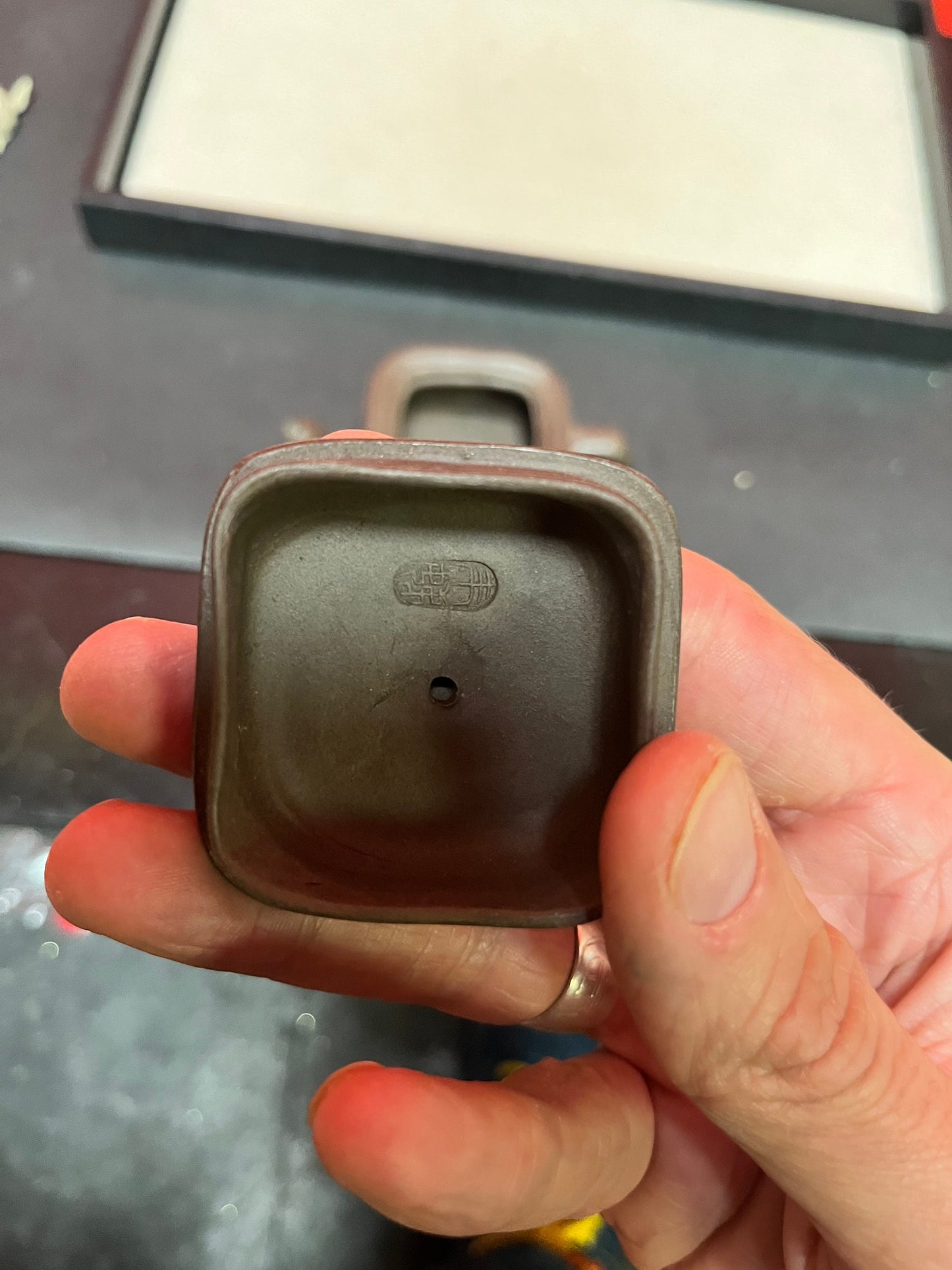 Beautiful 5 inch long, Chinese signed purple clay yixing teapot in perfect condition